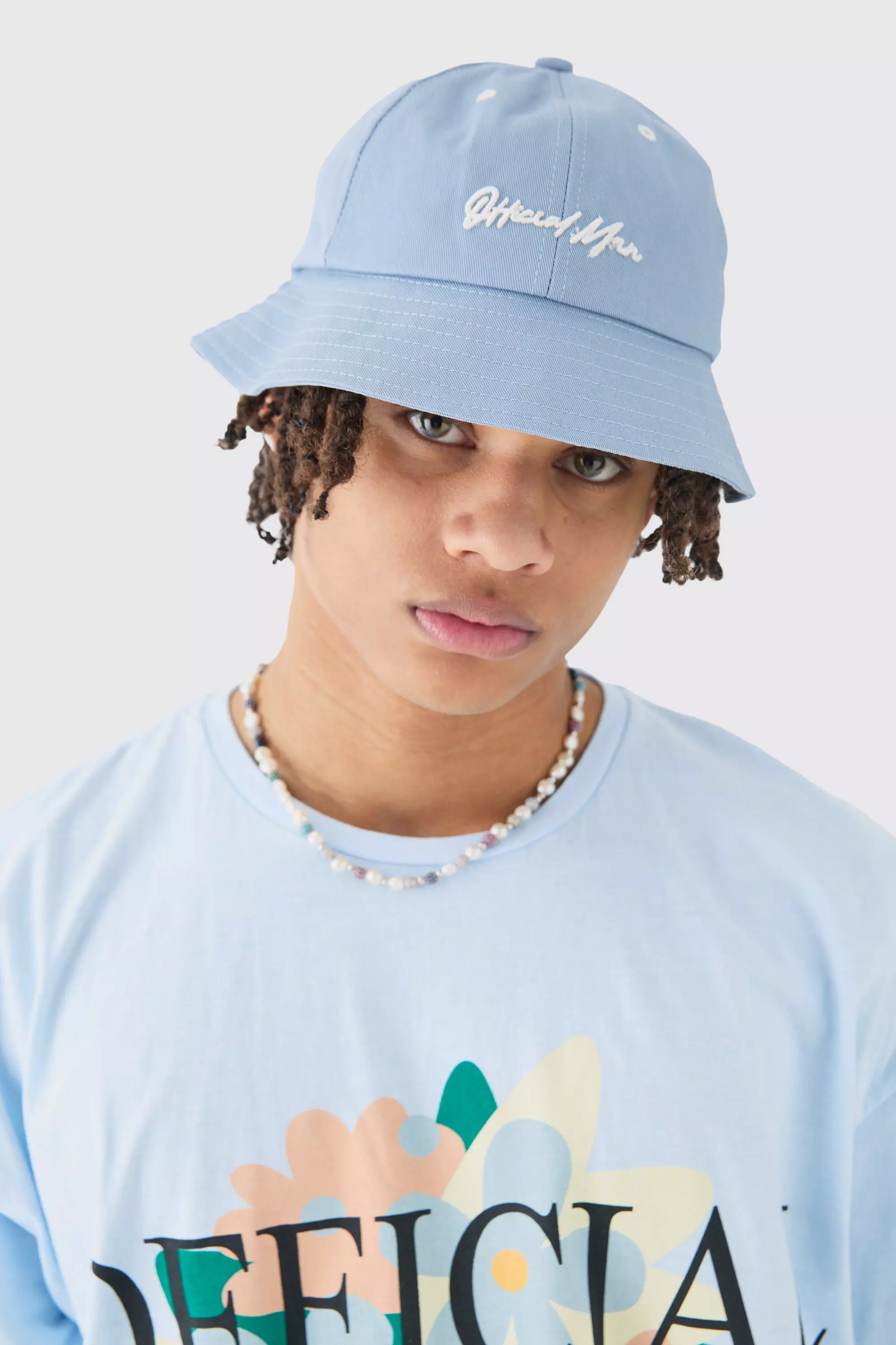 Official Man Embroidered Bucket Hat In Dusty Blue Dusty blue