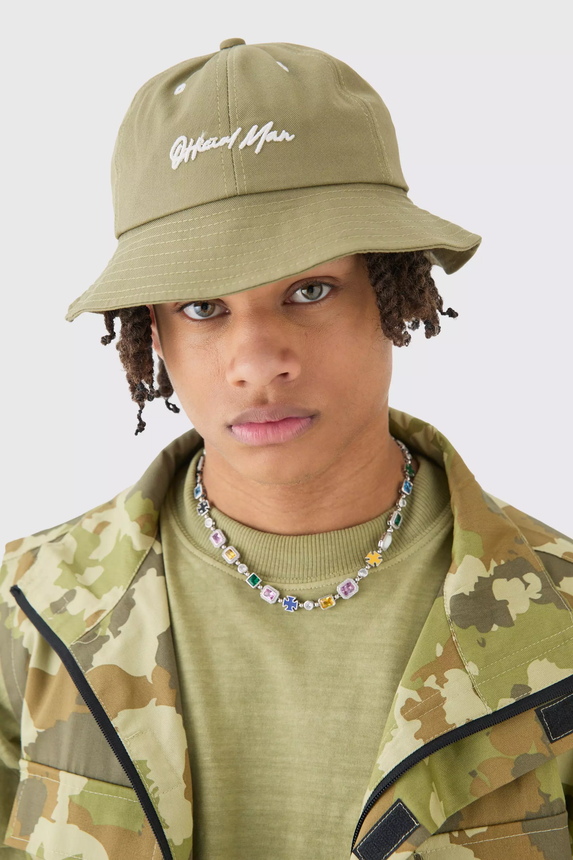 Official Man Embroidered Bucket Hat In Khaki Khaki