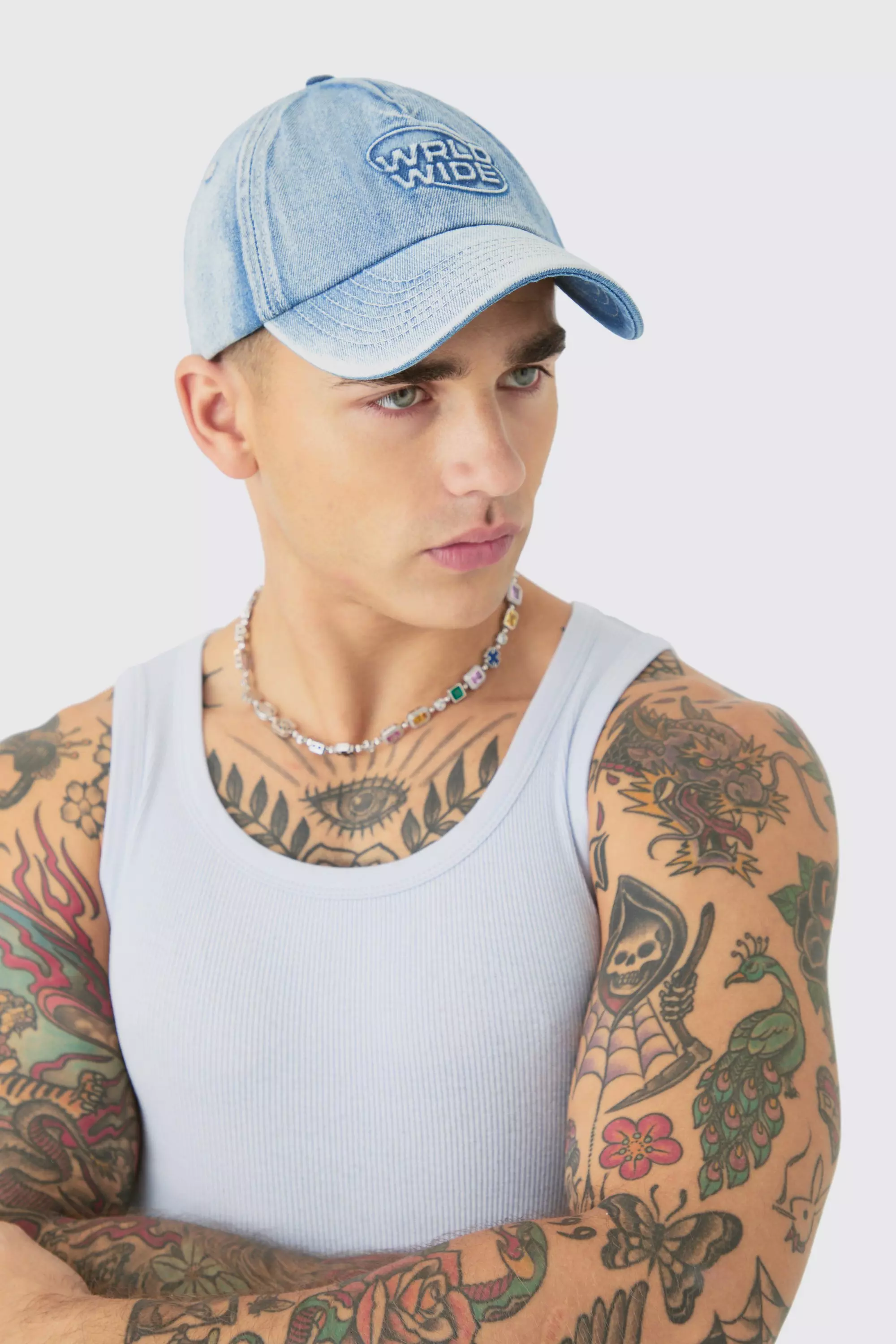 Worldwide Embossed Washed Cap In Blue Blue