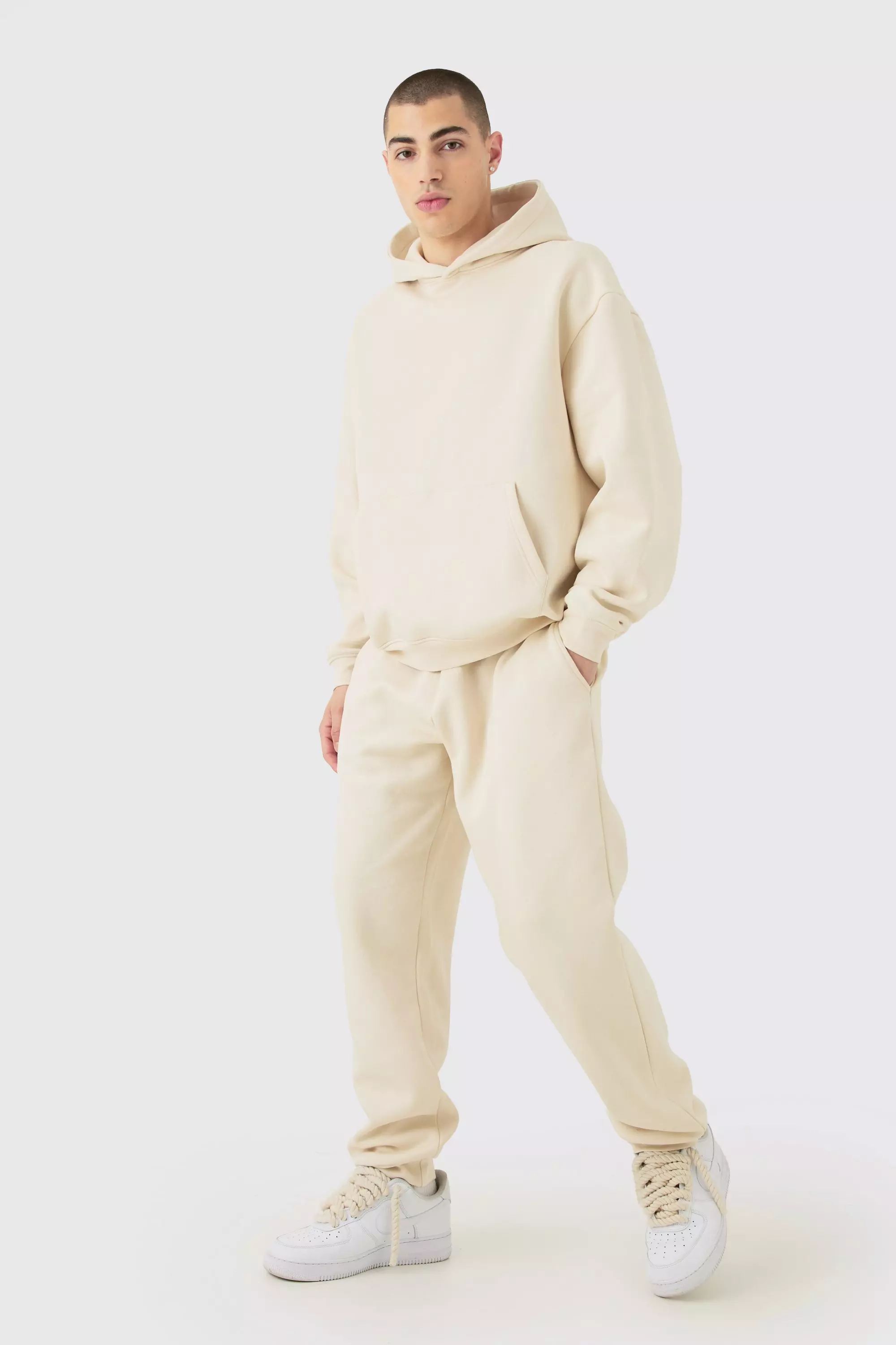 Taupe Beige Oversized Hooded Tracksuit