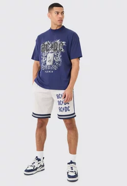 Navy Oversized Acdc License T-shirt And Short Set