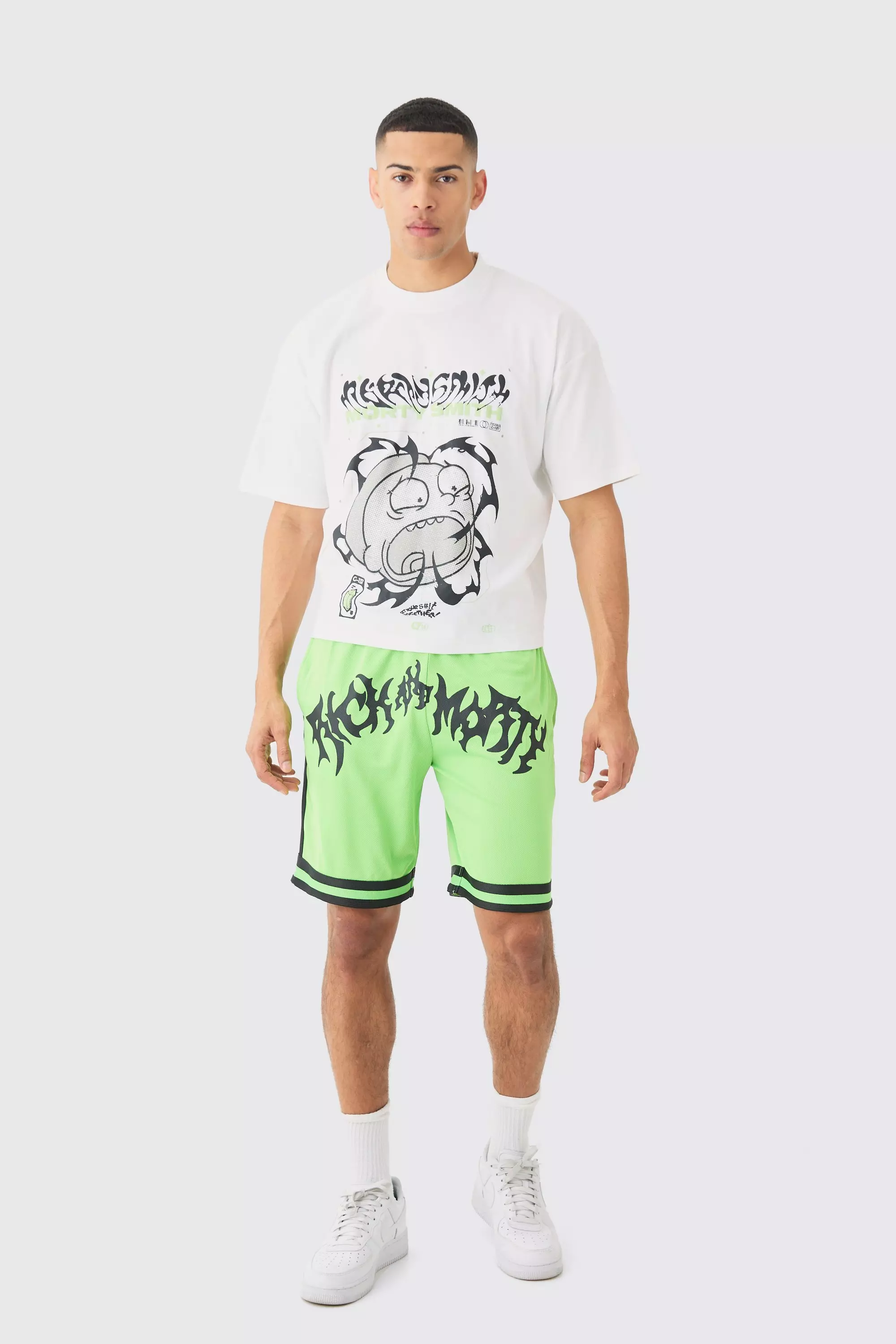Oversized Rick And Morty License T-shirt And Short Set Green