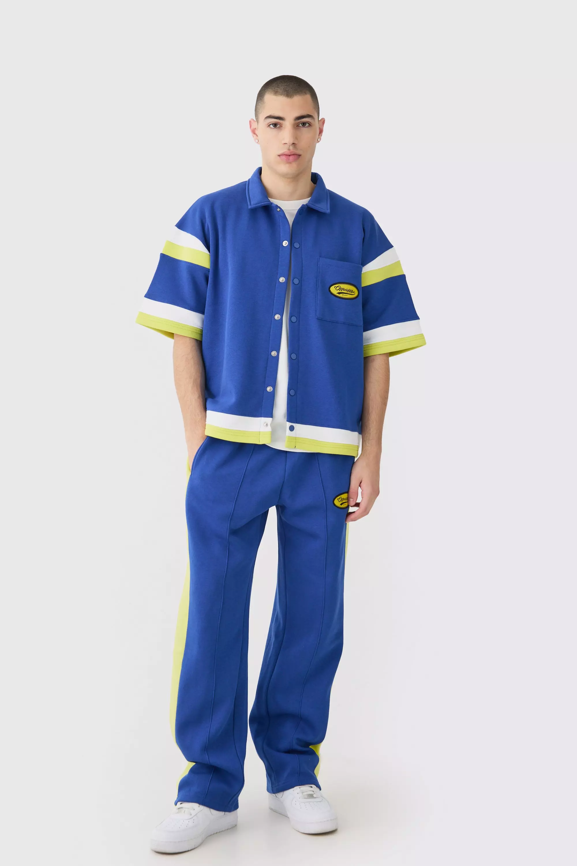 Boxy Fit Varsity Shirt Tracksuit Cobalt