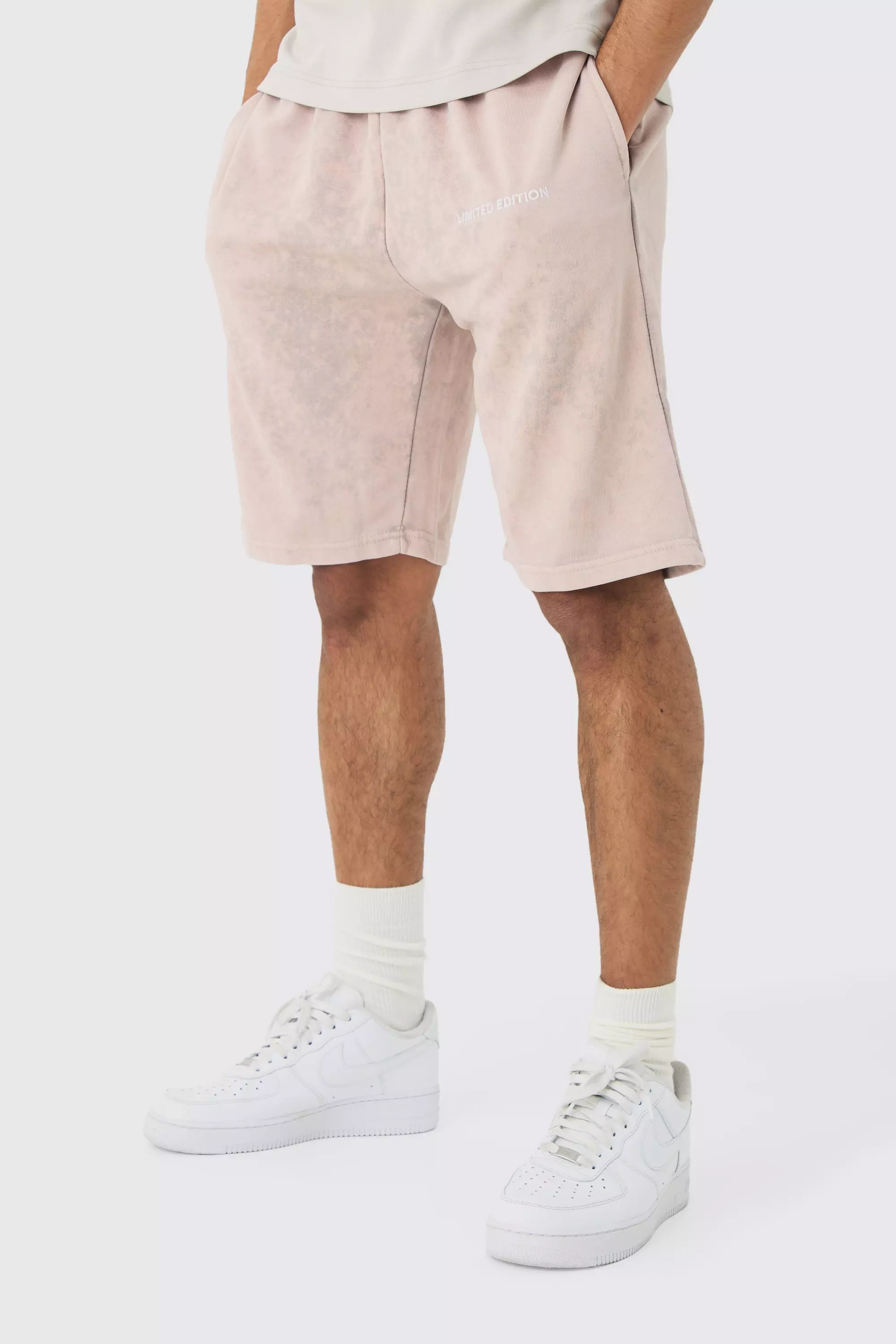 Pink Relaxed Fit Acid Washed Long Length Shorts