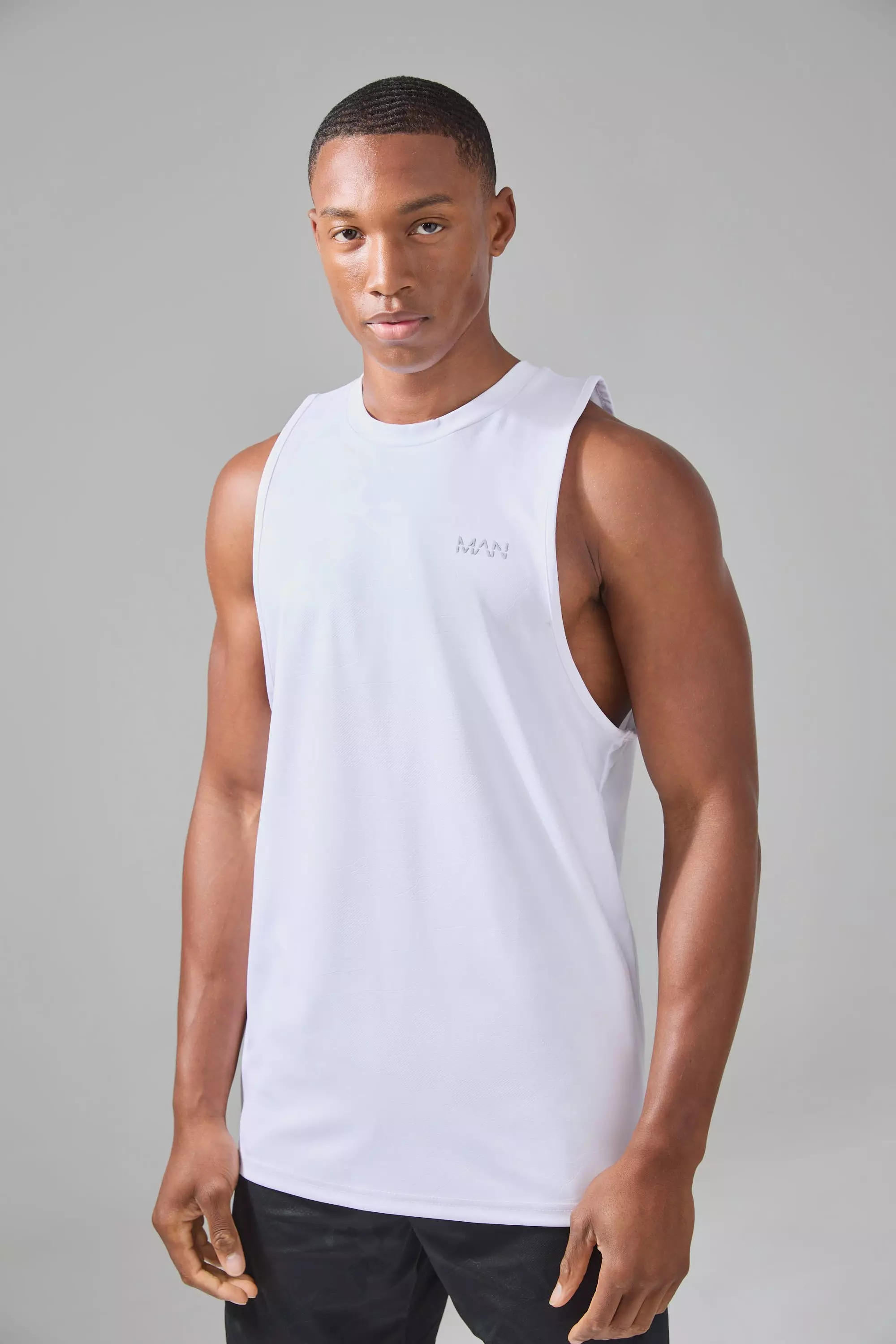 Man Active Camo Performance Reg Fit Tank White