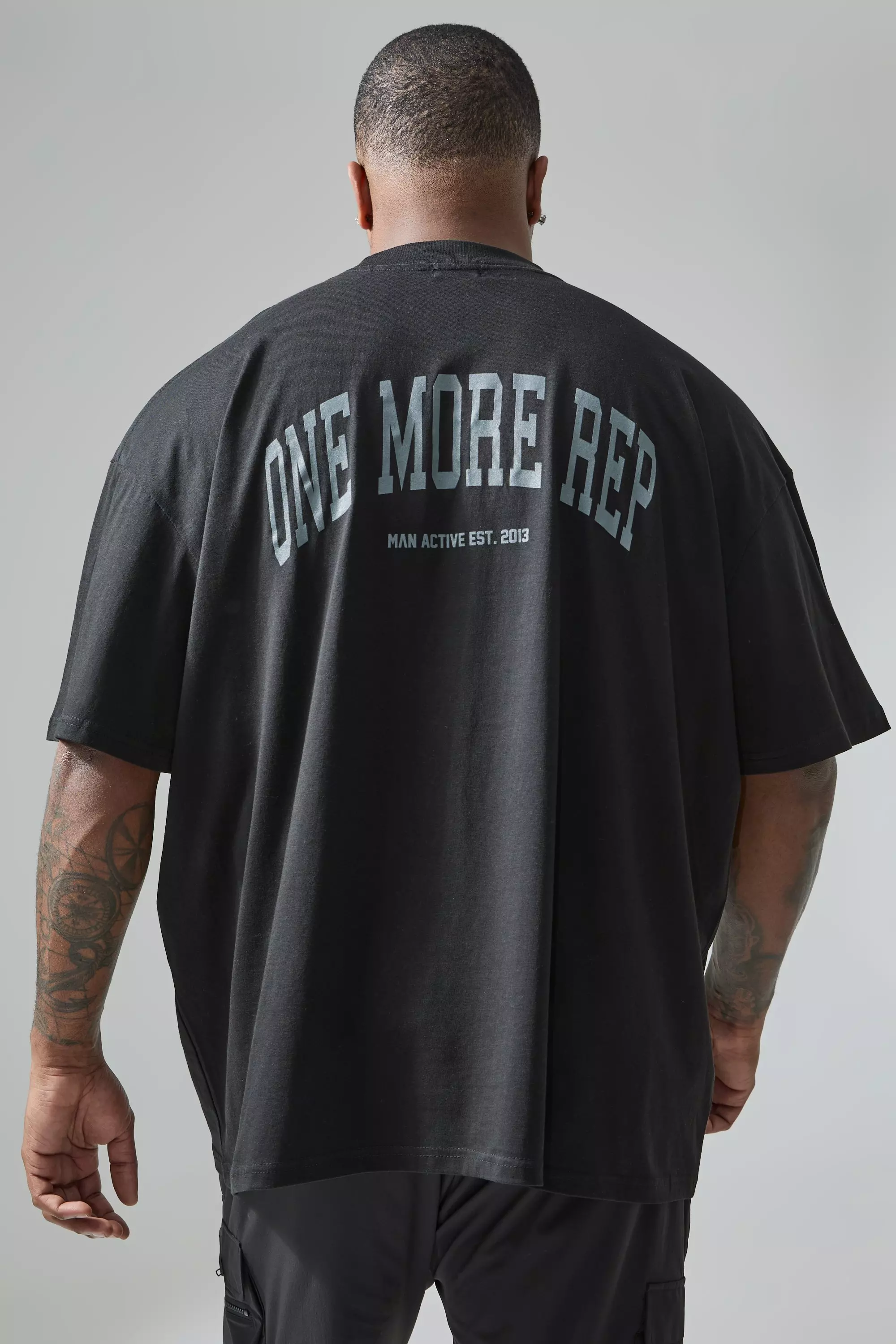 Black Plus Active Extended Neck One More Rep Oversized T-shirt