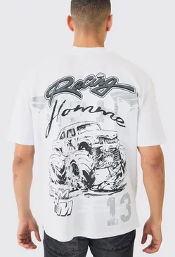 White Oversized Extended Neck Ofcl Racing T-shirt