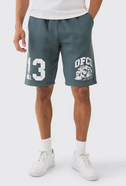 Relaxed Mid Length Ofcl Racing Acid Wash Shorts Charcoal