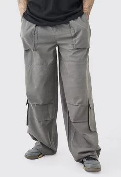 Grey Tall Elasticated Waist Oversized Peached Cargo Trouser