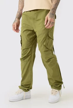 Tall Elasticated Waist Straight Washed Ripstop Cargo Trouser Khaki