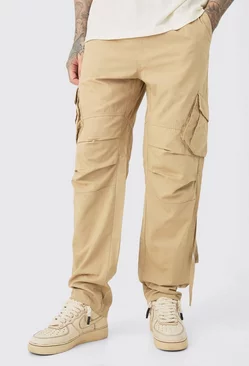 Tall Elasticated Waist Straight Washed Ripstop Cargo Trouser Taupe