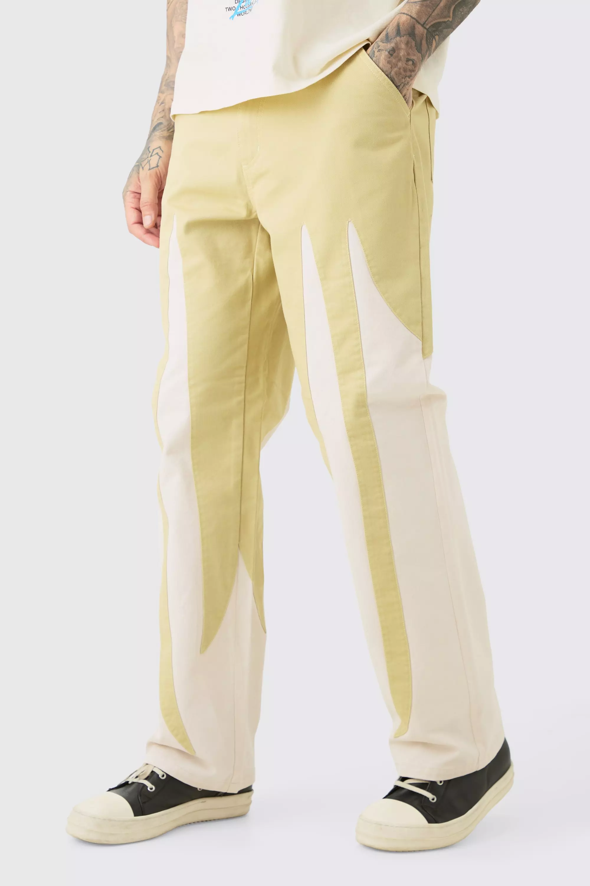 Tall Fixed Waist Washed Colour Block Twill Trouser Sage