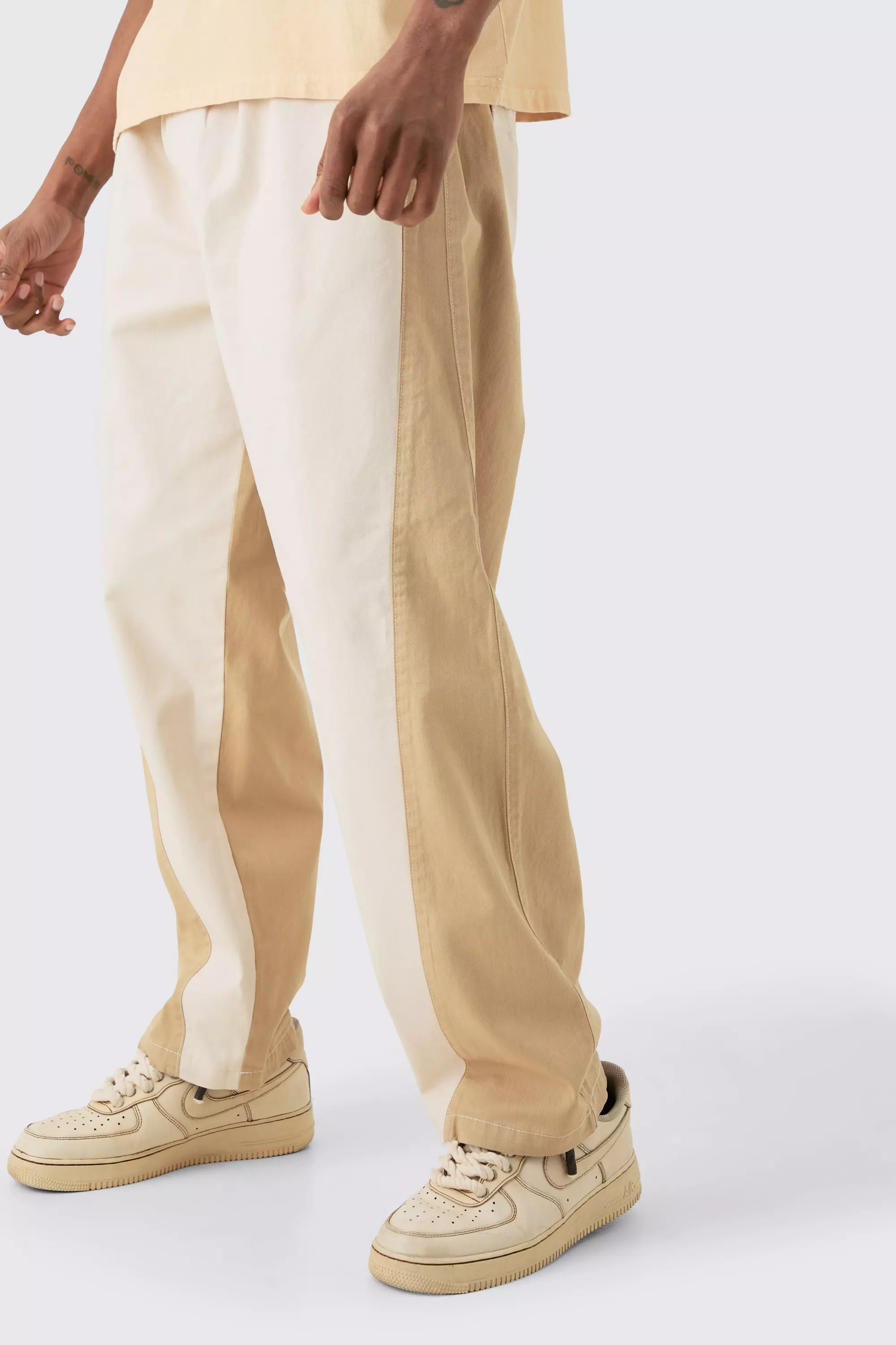 Taupe Beige Tall Elasticated Wasit Twill Crop Twisted Seam Washed Trouser