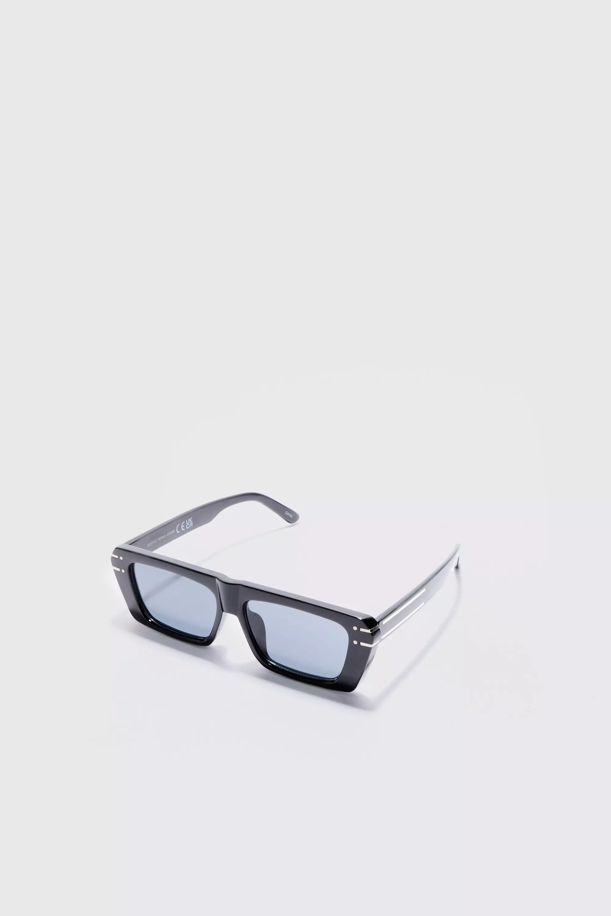 Rectangular Metal Frame Sunglasses In Black Black