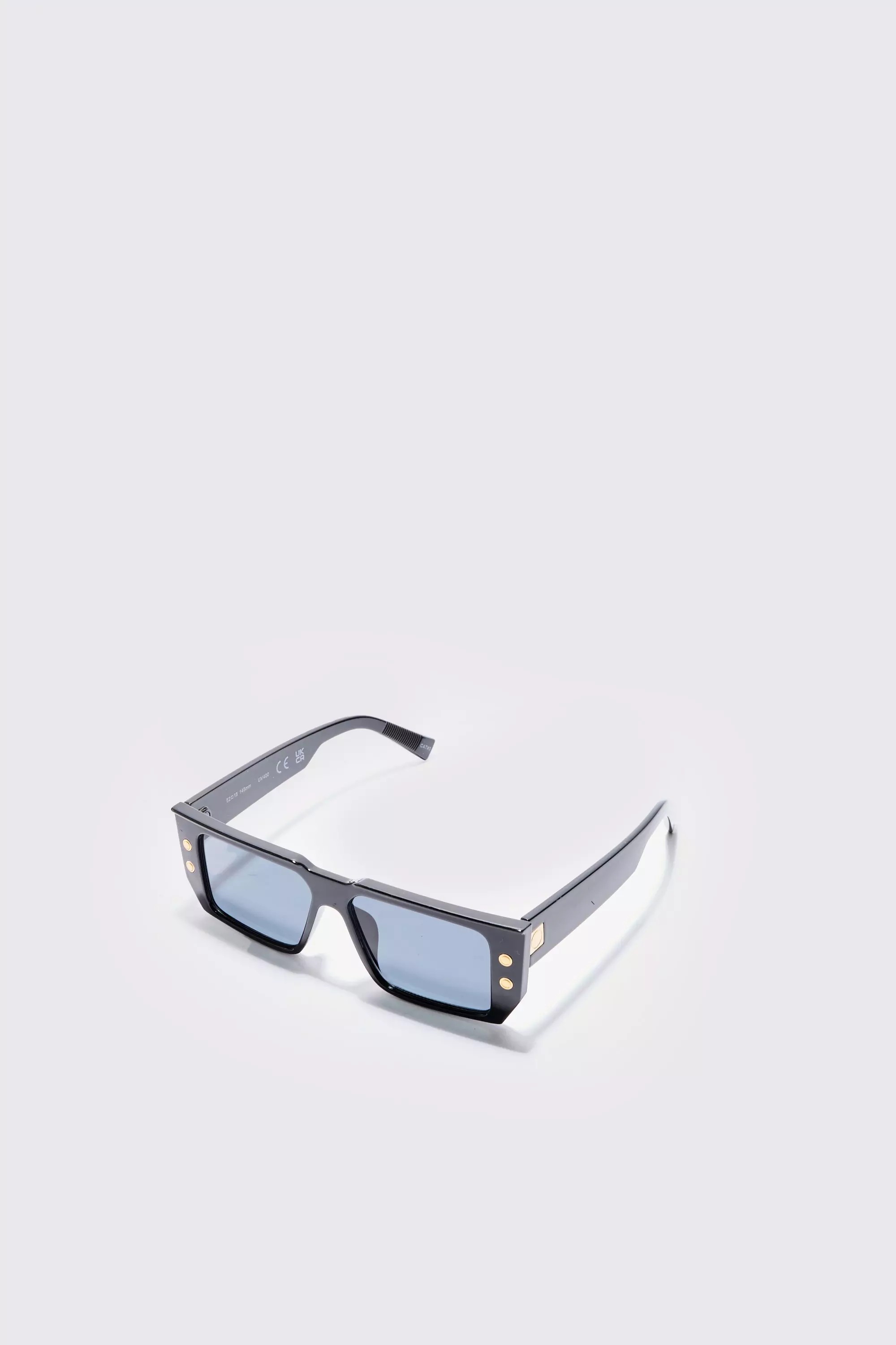 Rectangular Plastic Sunglasses In Black Black