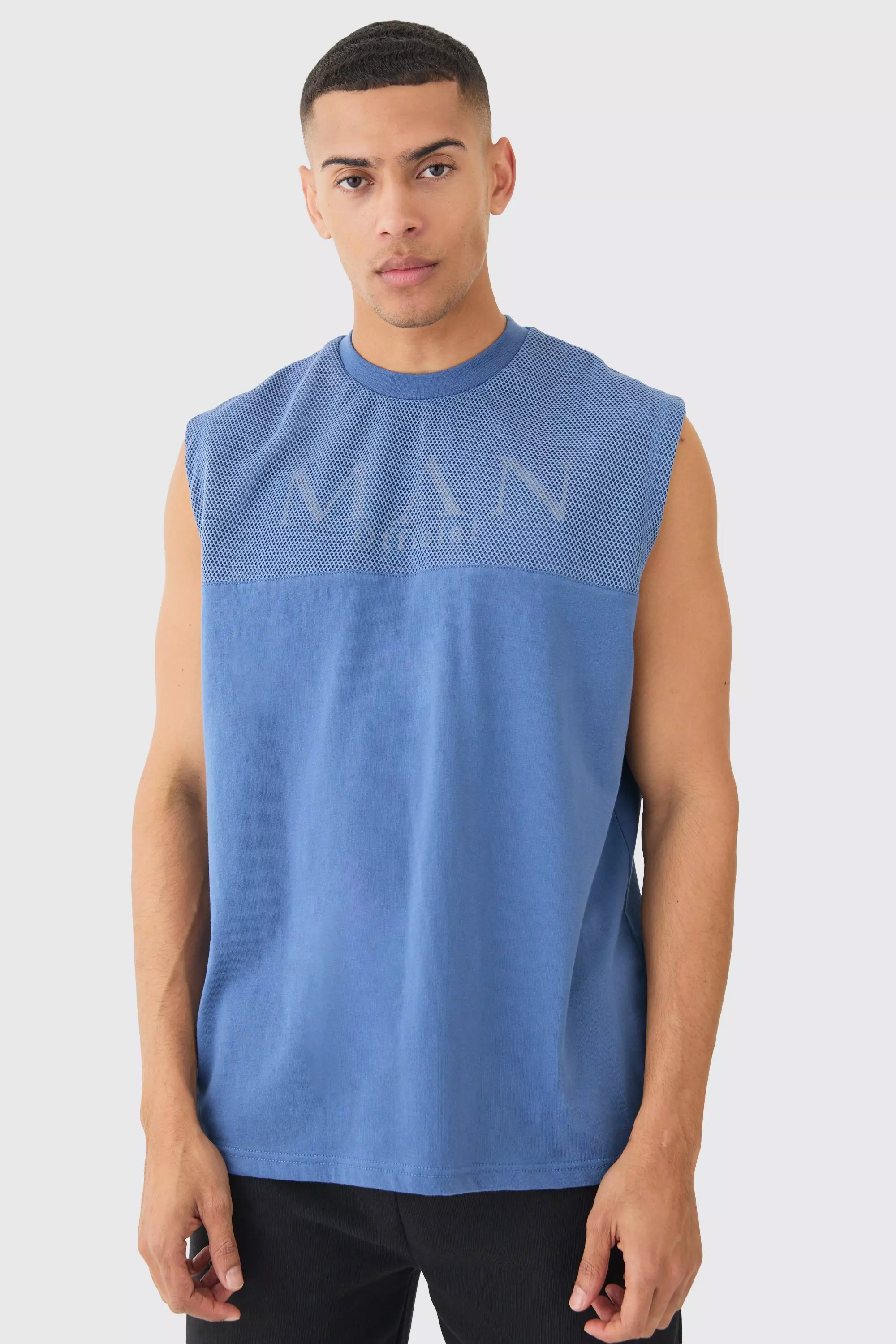 Oversized Man Official Mesh Layer Tank Blue