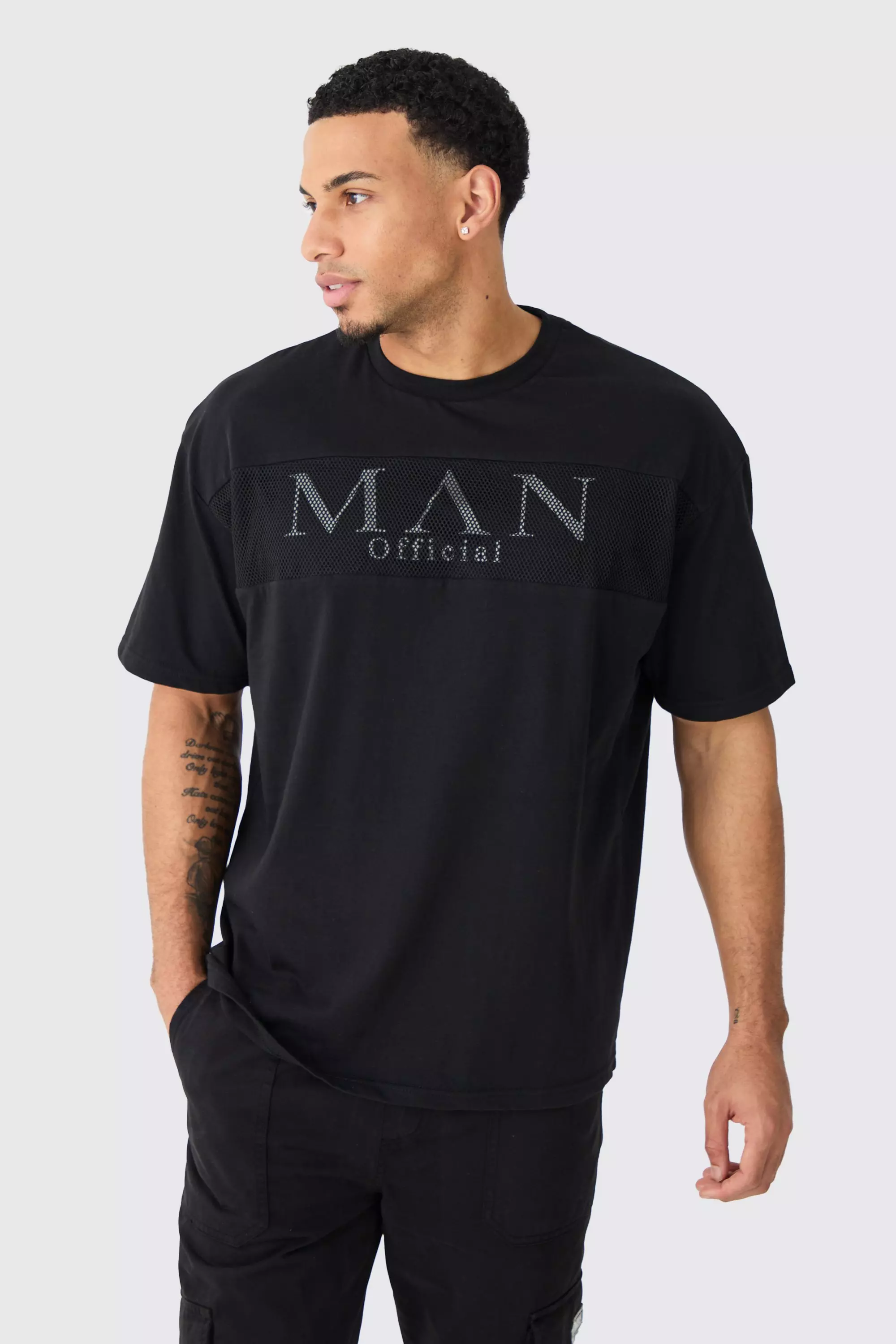Oversized Man Official Mesh Layer T-shirt Black