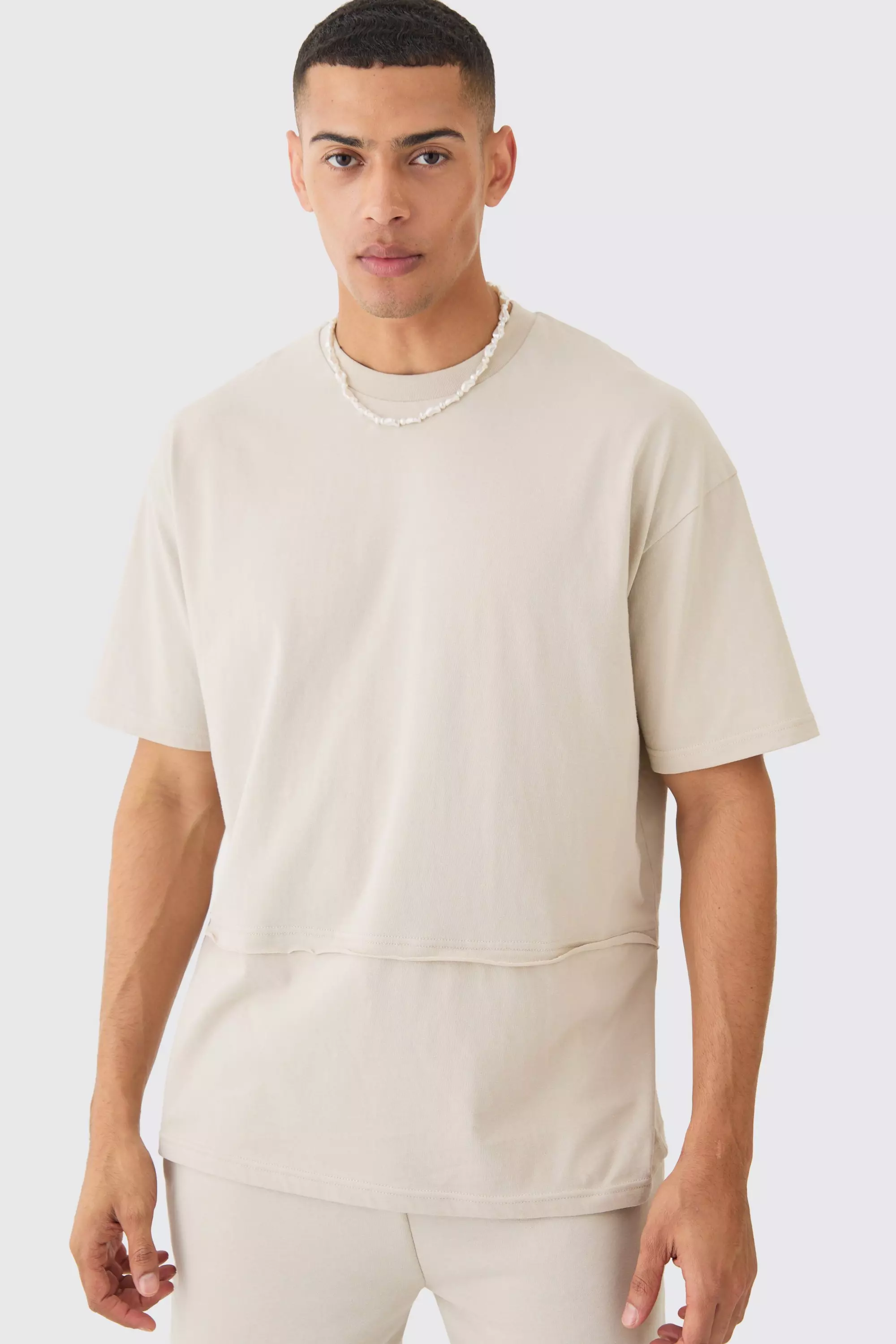 Oversized Raw Layer T-shirt Stone