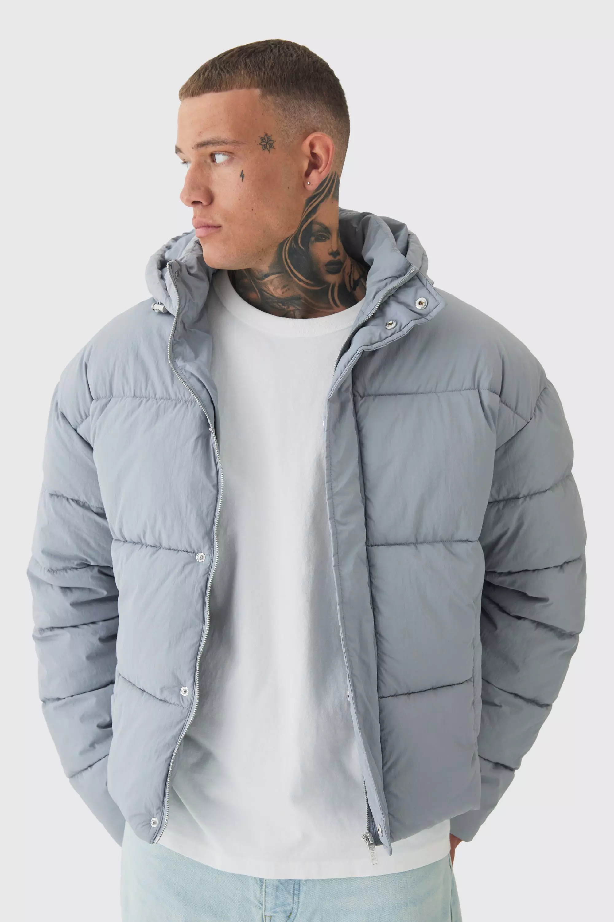 Tall - Doudoune oversize plissée en gris clair, Light grey autre image