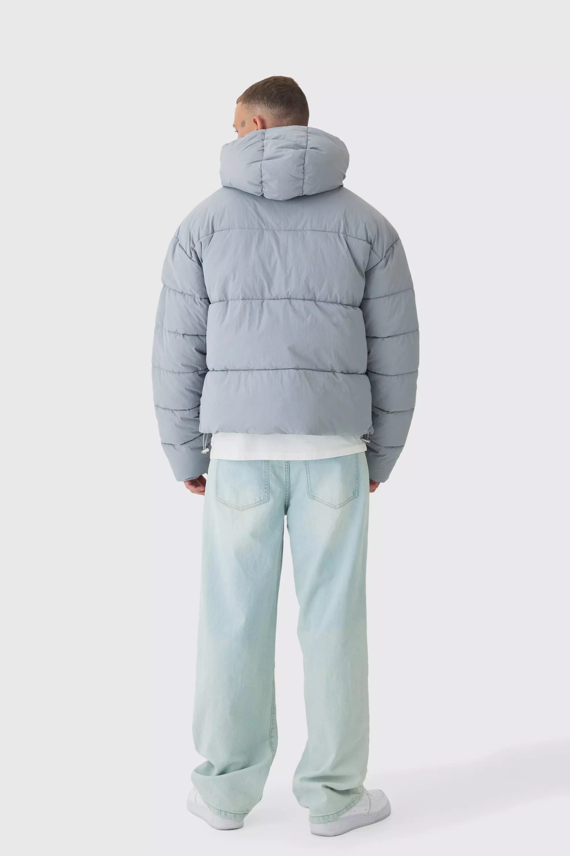Tall - Doudoune oversize plissée en gris clair, Light grey autre image