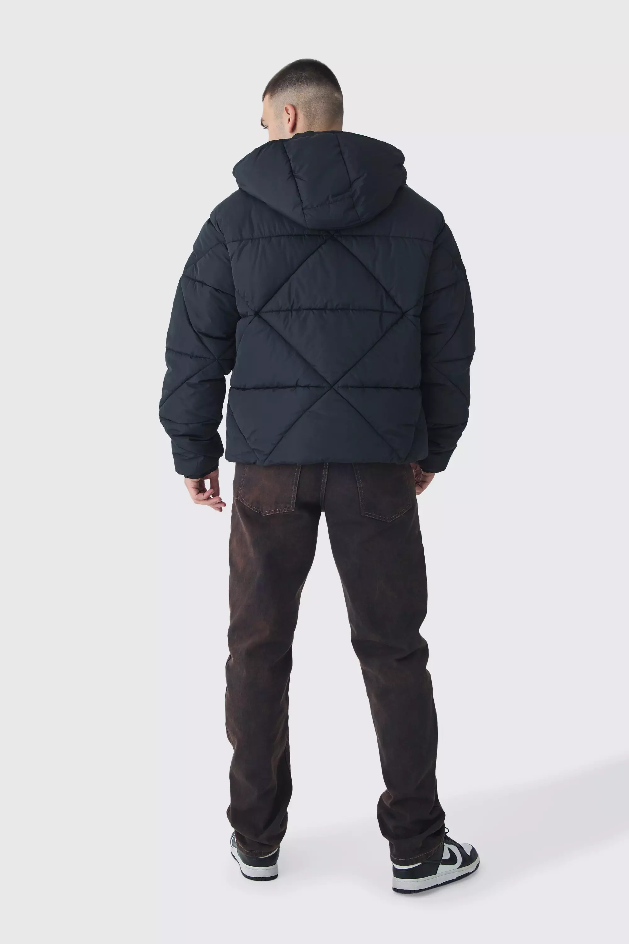 Tall Abstract Quilted Puffer Jacket In Black alternative image