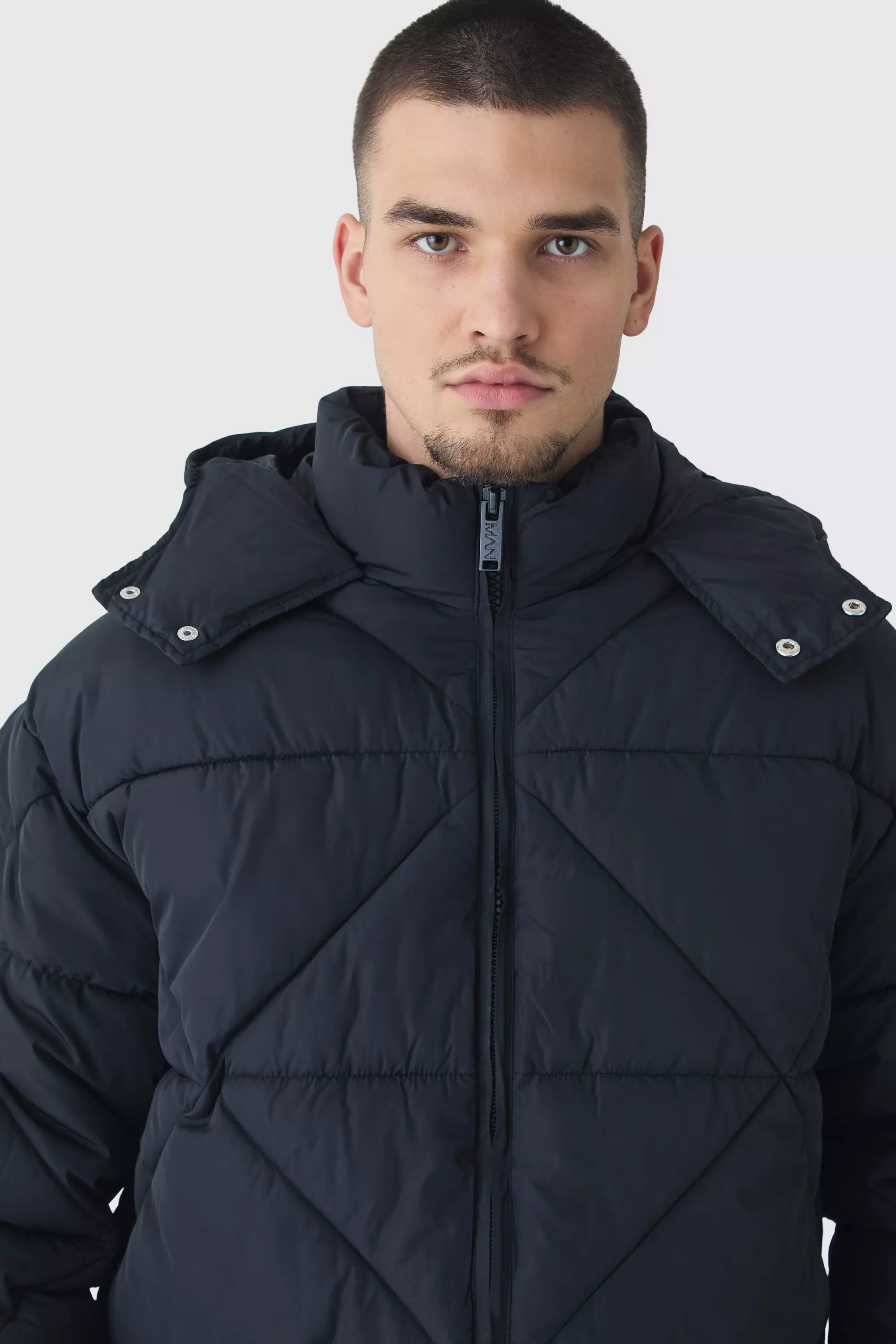 Tall Abstract Quilted Puffer Jacket In Black alternative image