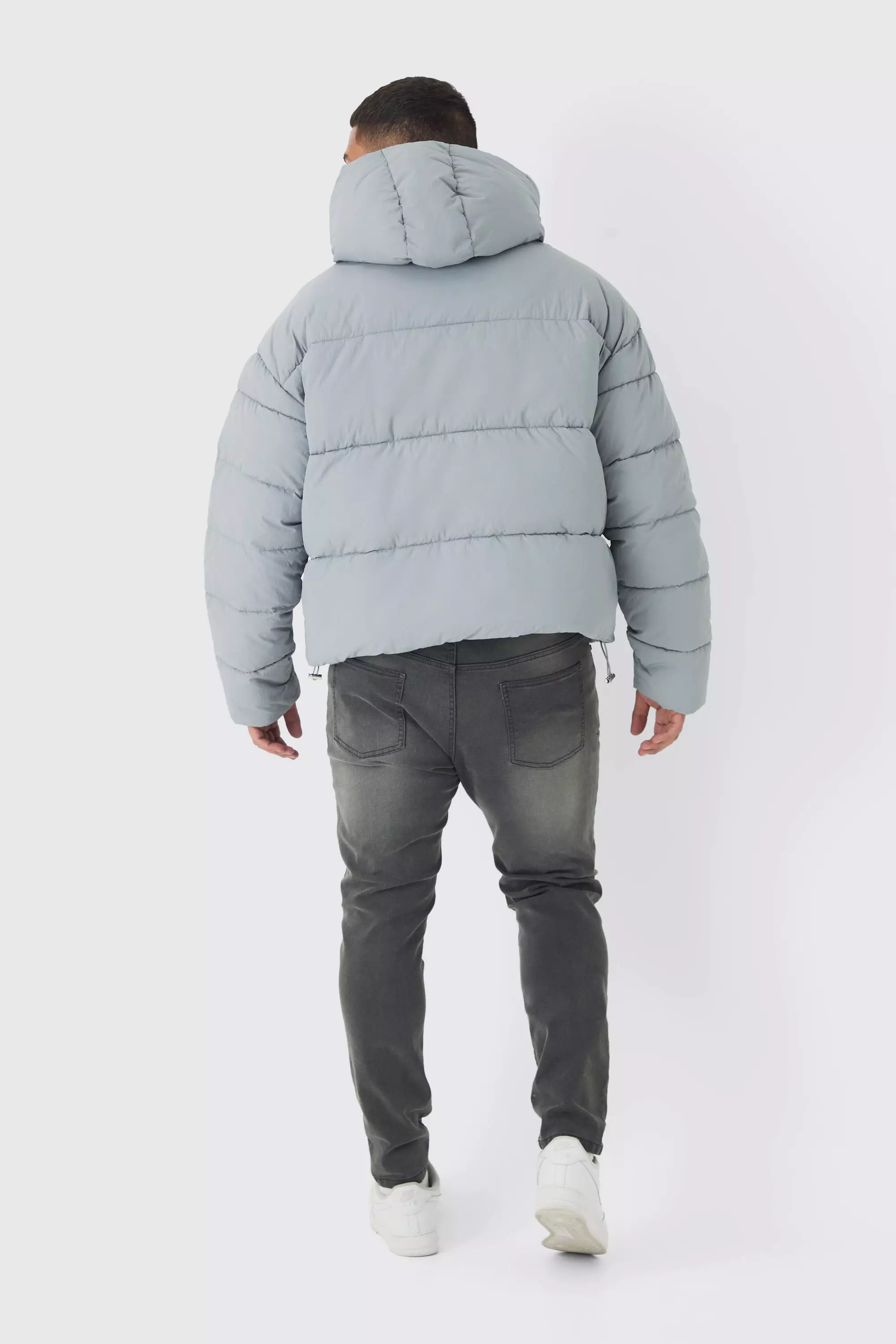 Plus kastige Nylon-Steppjacke in Knitteroptik, Light grey alternatives Bild