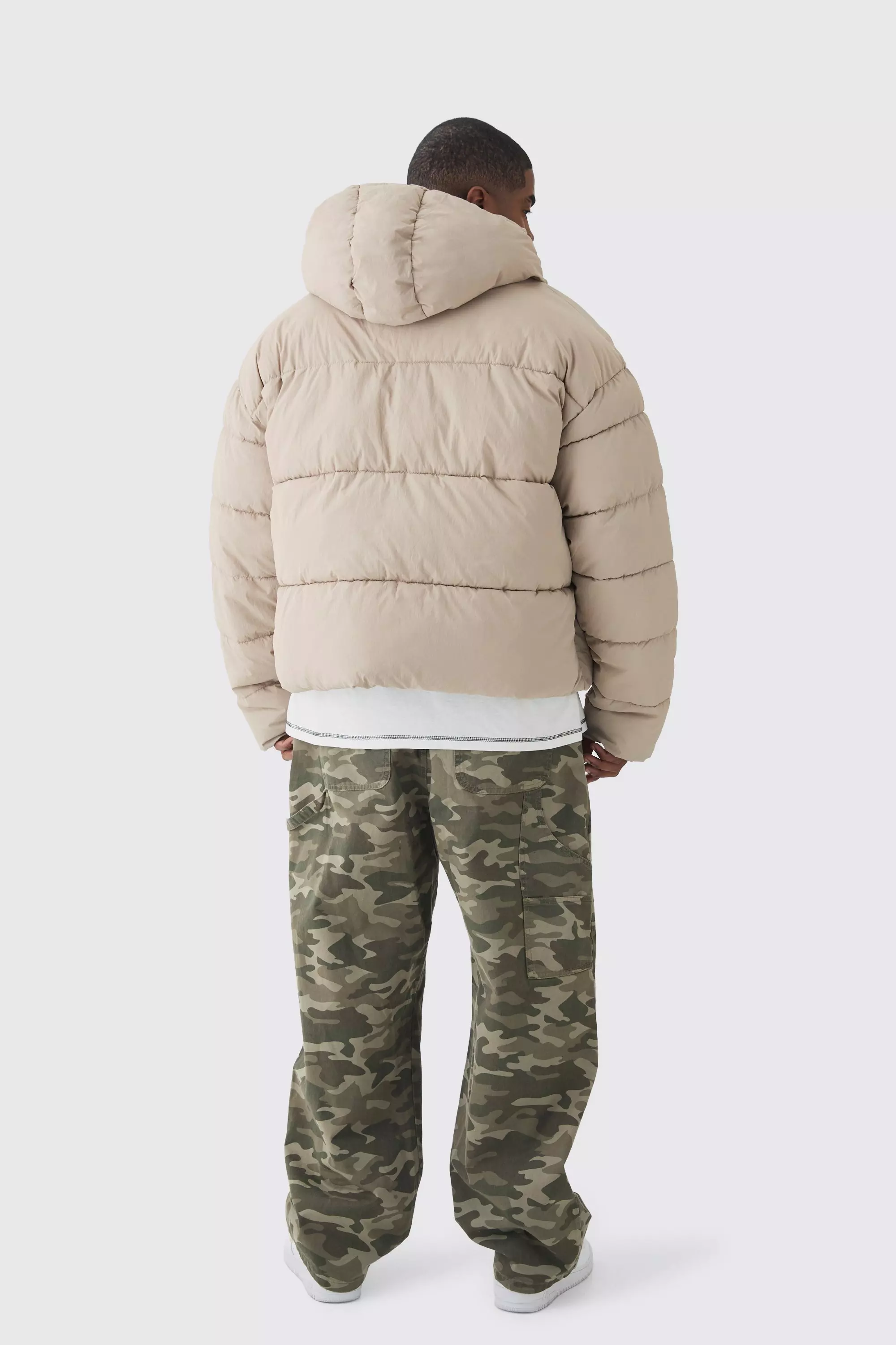 Plus Boxy Crinkle Nylon Puffer Jacket In Sand alternative image