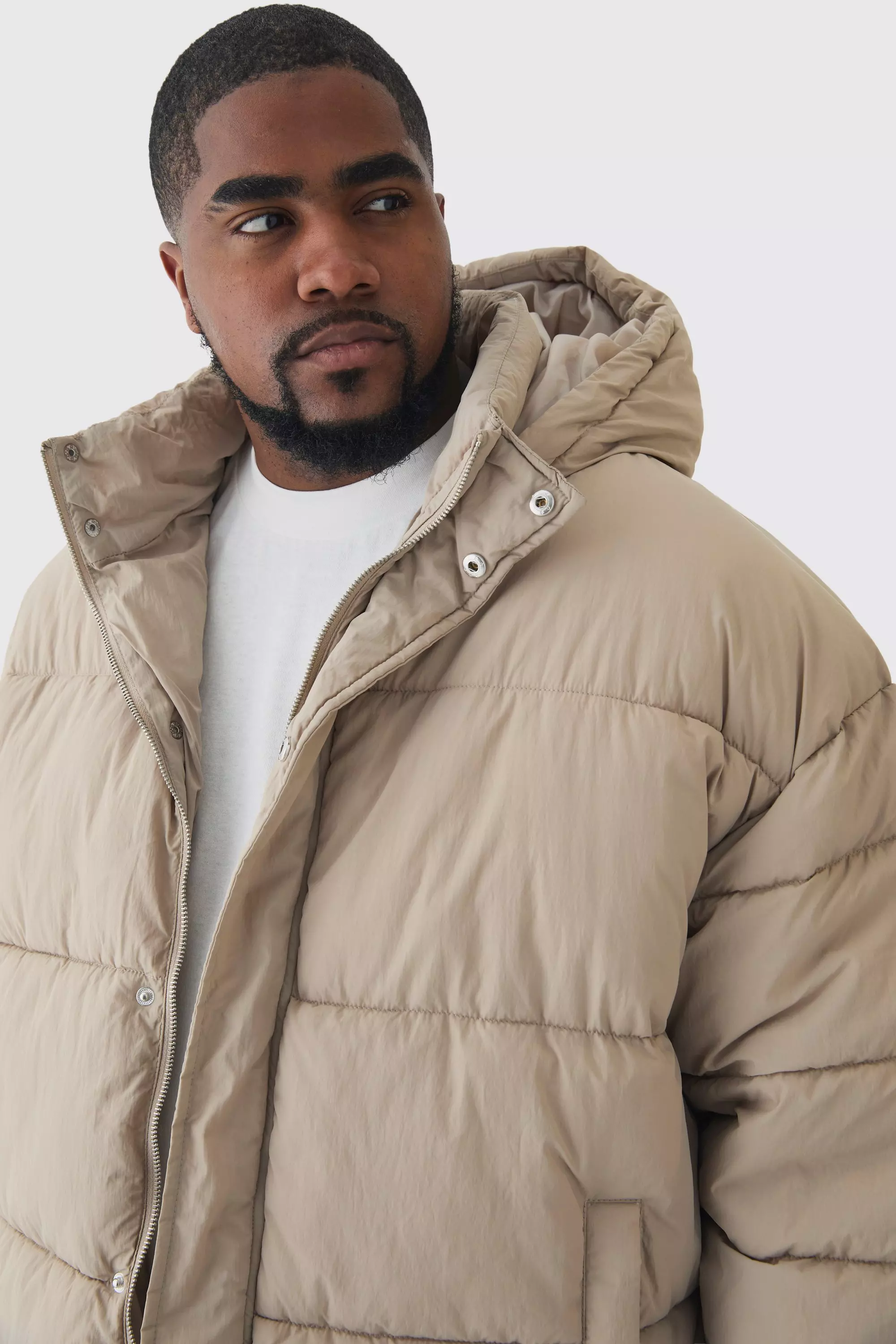 Plus Boxy Crinkle Nylon Puffer Jacket In Sand alternative image