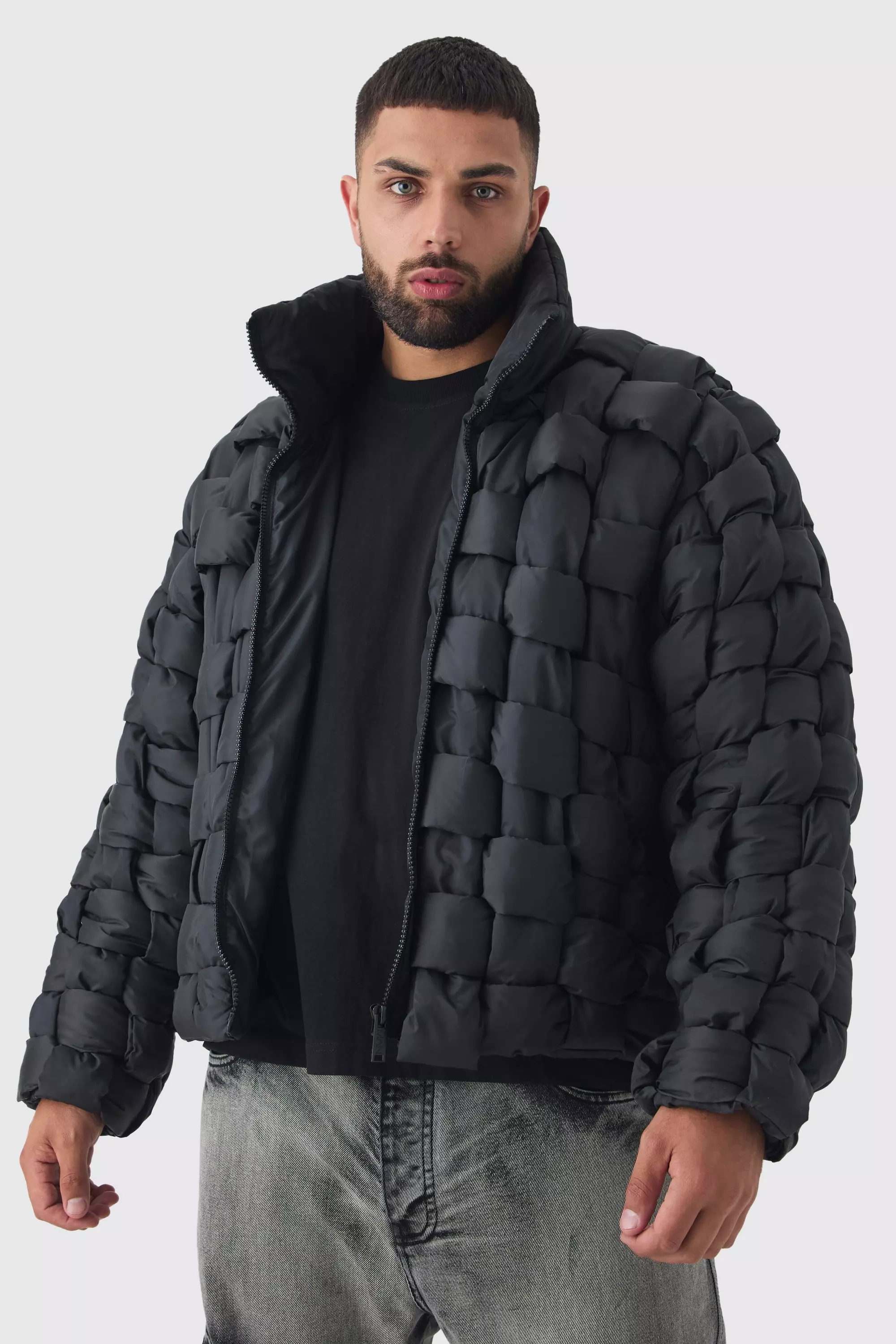 Plus Hand Weft Nylon Puffer Jacket In Black alternative image