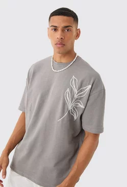 Oversized Embroidered Slub T-shirt Charcoal