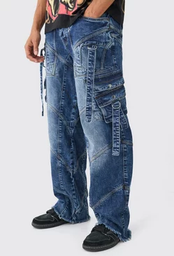 Baggy Rigid Strap And Buckle Detail Jeans In Light Blue Indigo