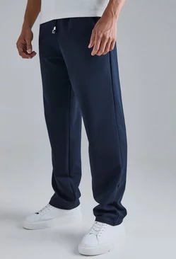 Navy Drawcord Waist Straight Trousers
