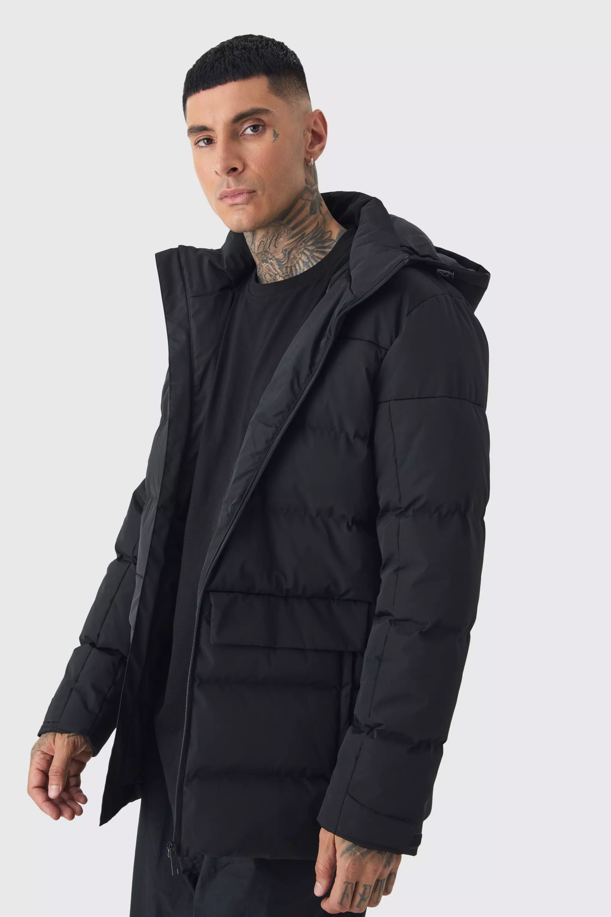 Boohooman black puffer jacket on sale