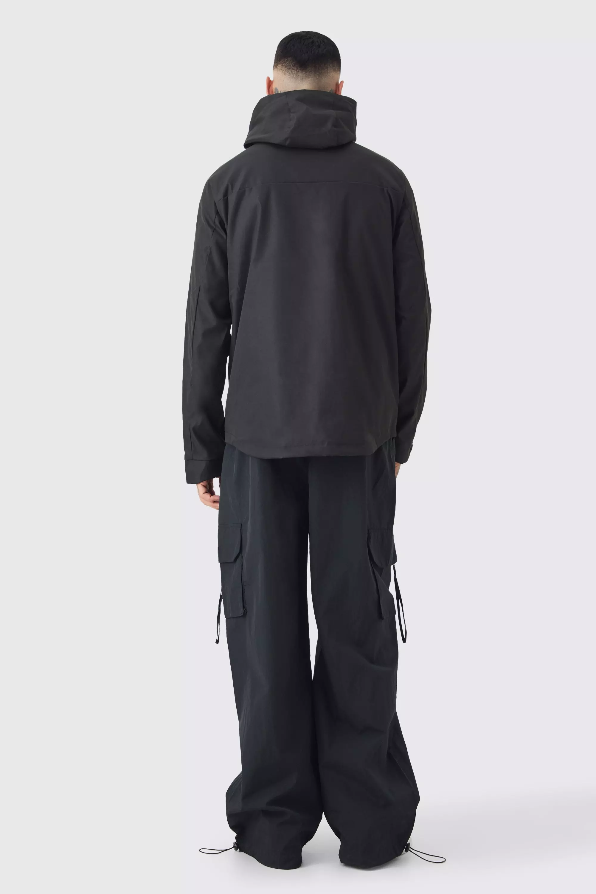 Black Tall Dunne Zwarte Parka Jas Met Capuchon alternatieve afbeelding