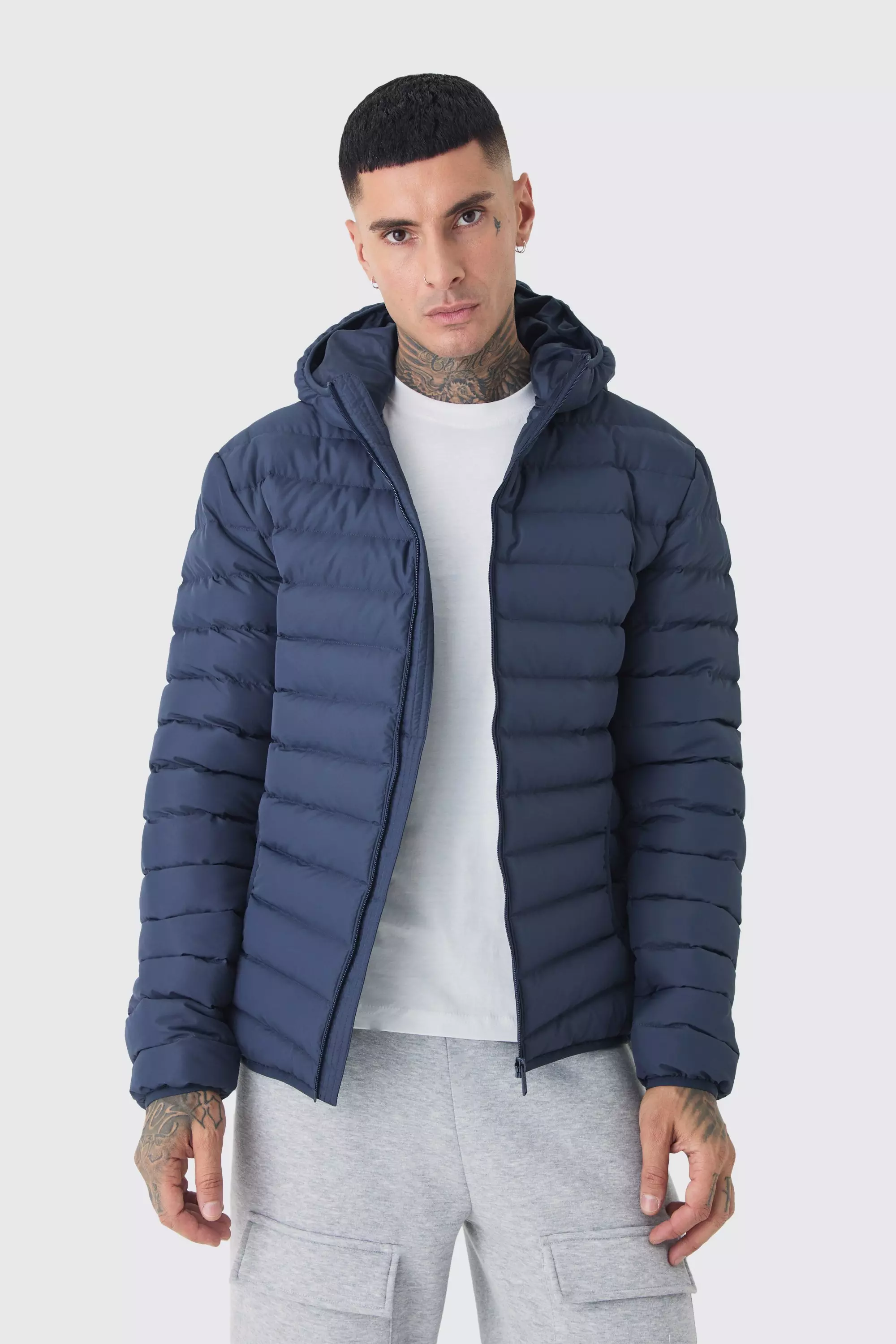 Tall Zip Through Hooded Puffer Jacket In Navy Navy