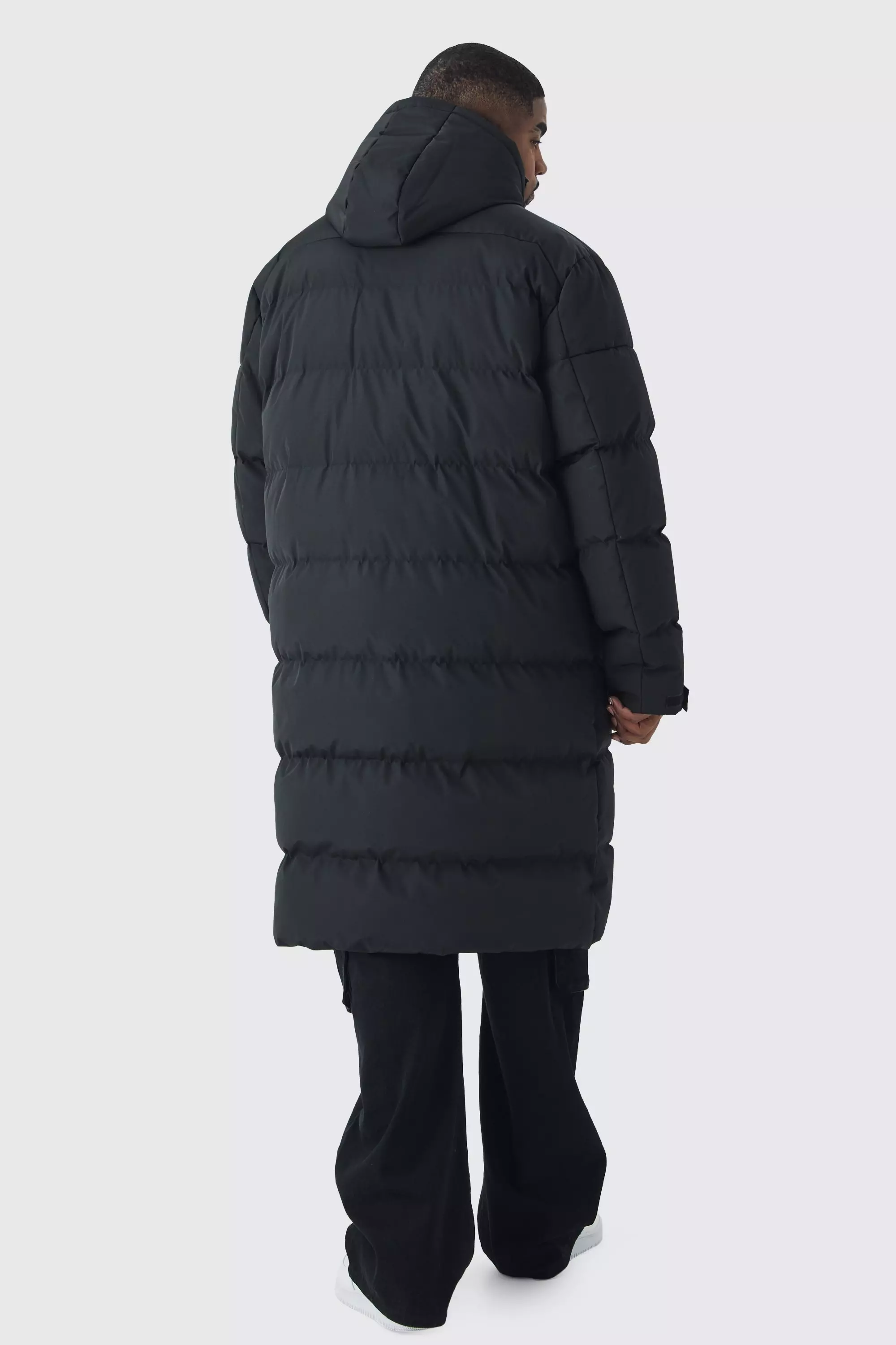 Piumino Taglie Forti Medio Nero Con Cappuccio, Black immagine alternativa