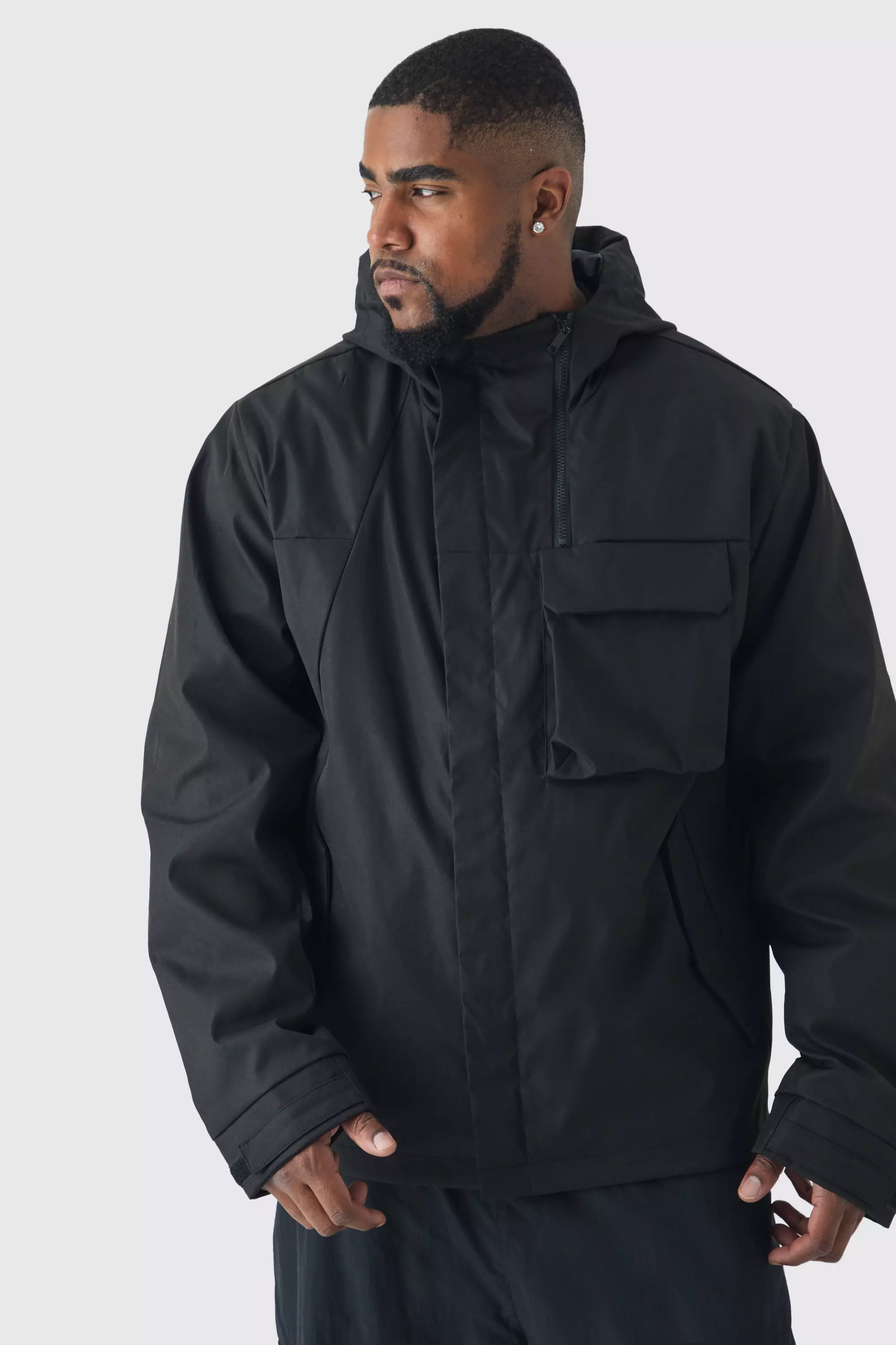 Black Plus Lightweight Hooded Parka Jacket In Black