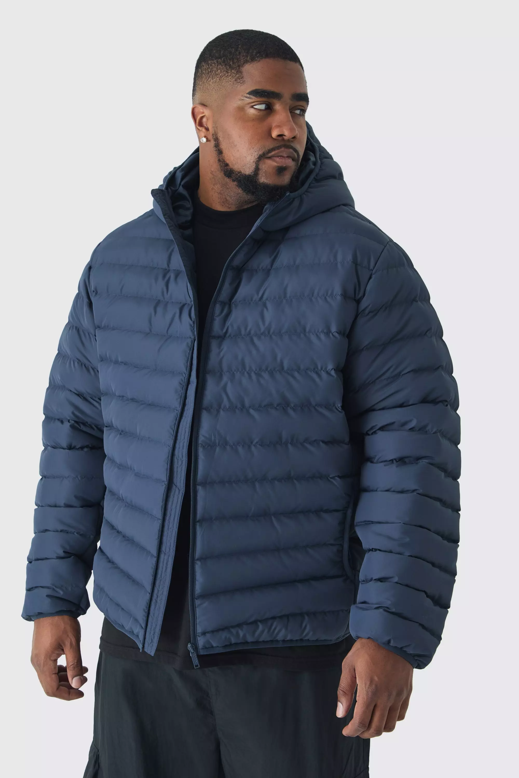 Plus Zip Through Hooded Puffer Jacket In Navy alternative image