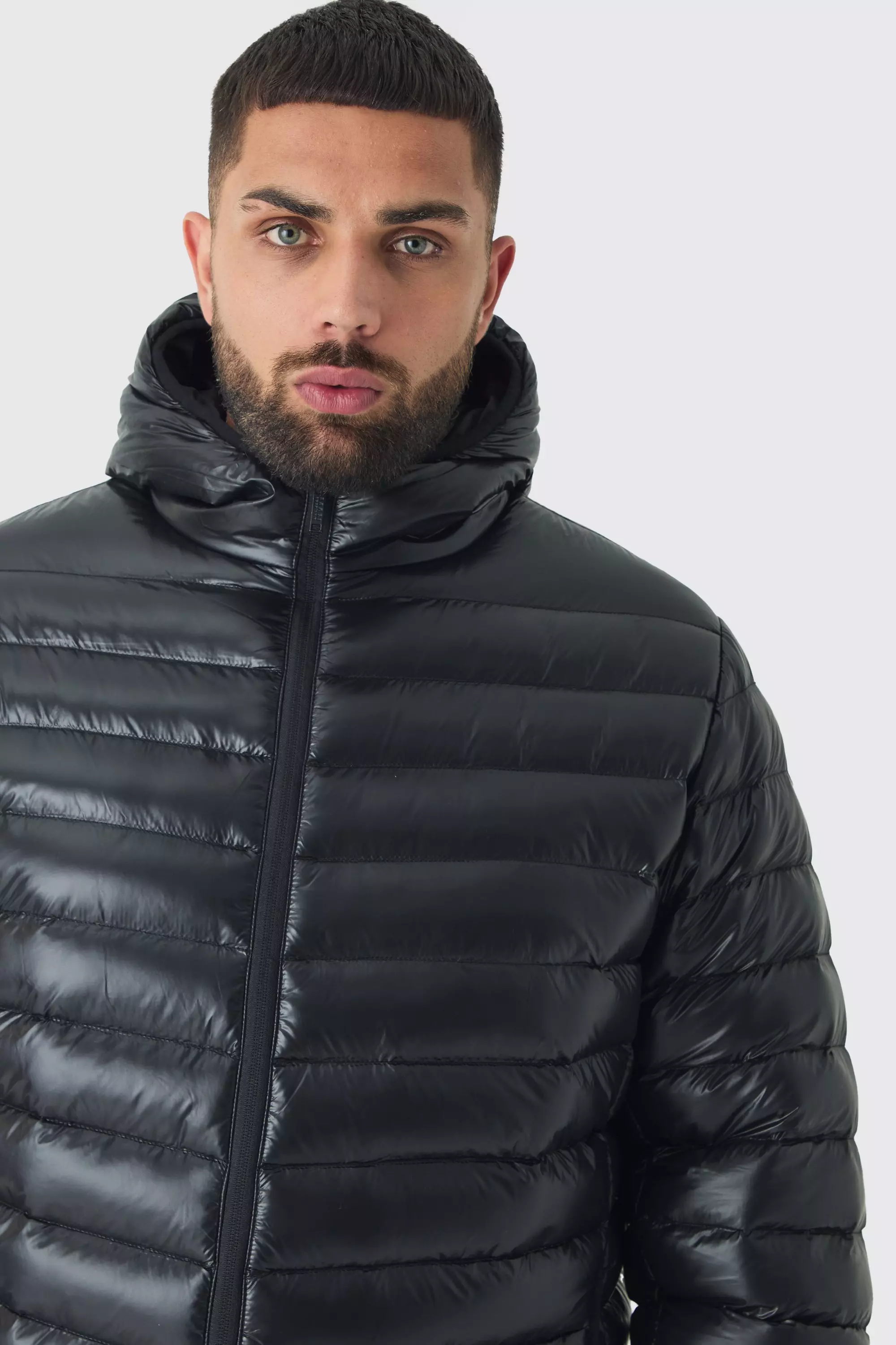 Plus High Shine Hooded Puffer Jacket In Black alternative image