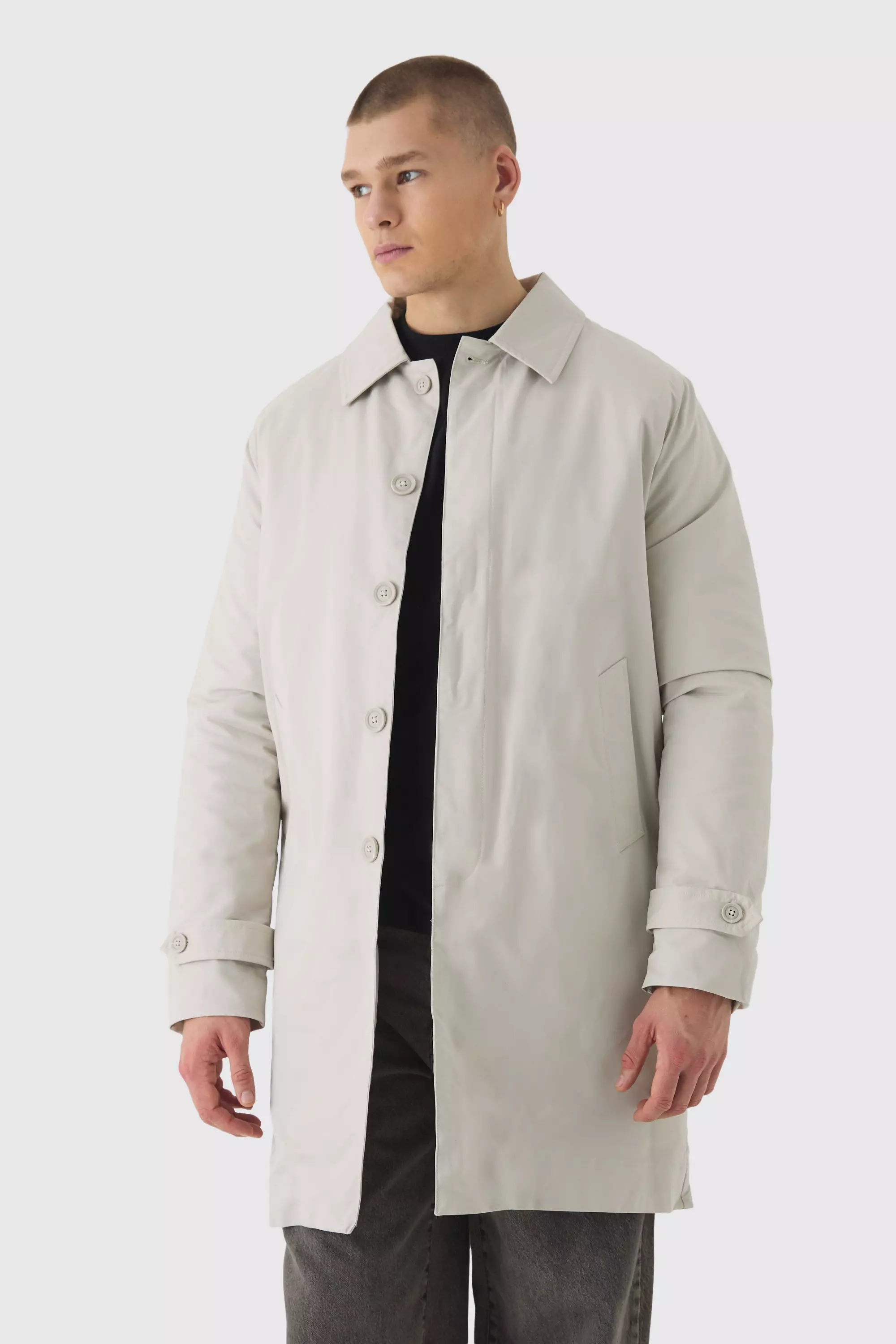 Quilted Padded Longline Mac In Sand alternative image