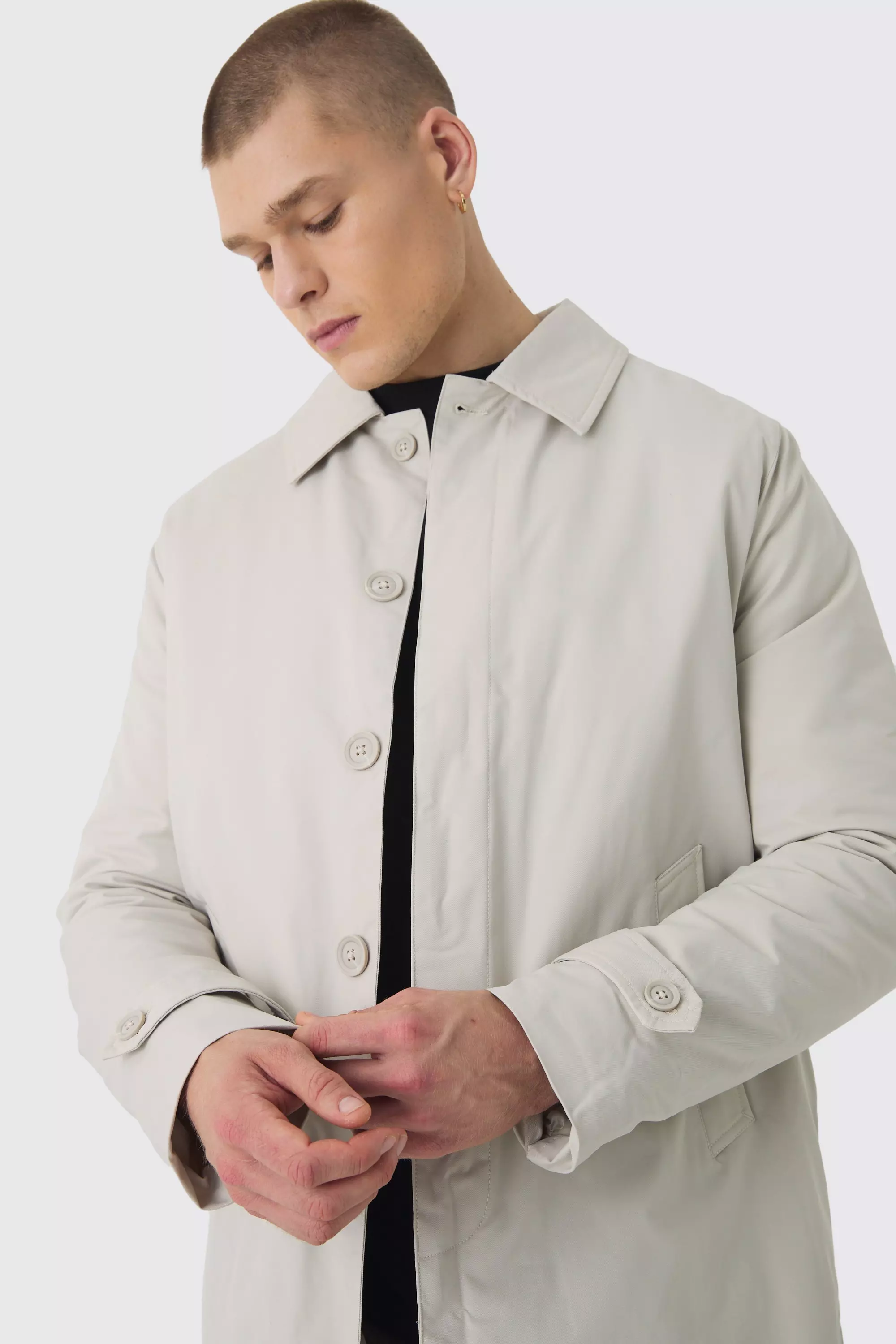 Quilted Padded Longline Mac In Sand alternative image