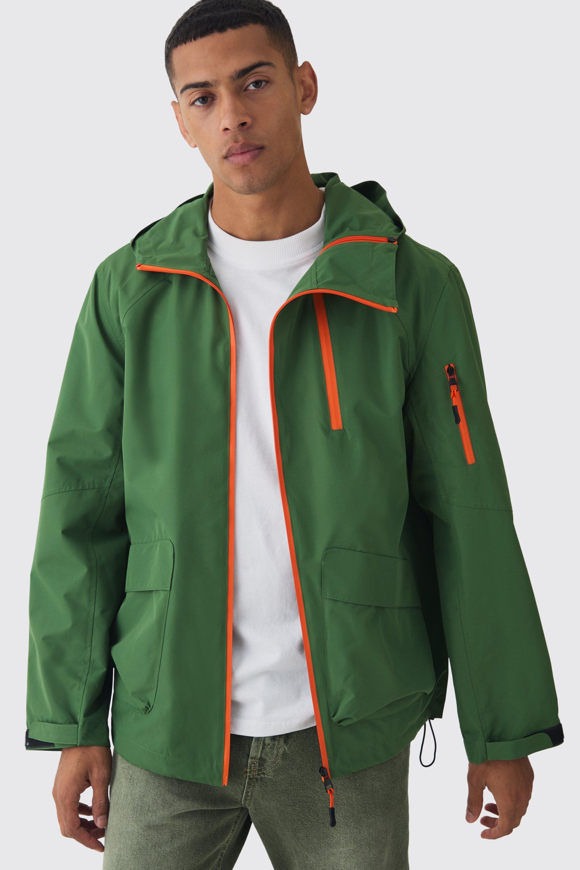 Double Zip Hooded Windbreaker In Khaki