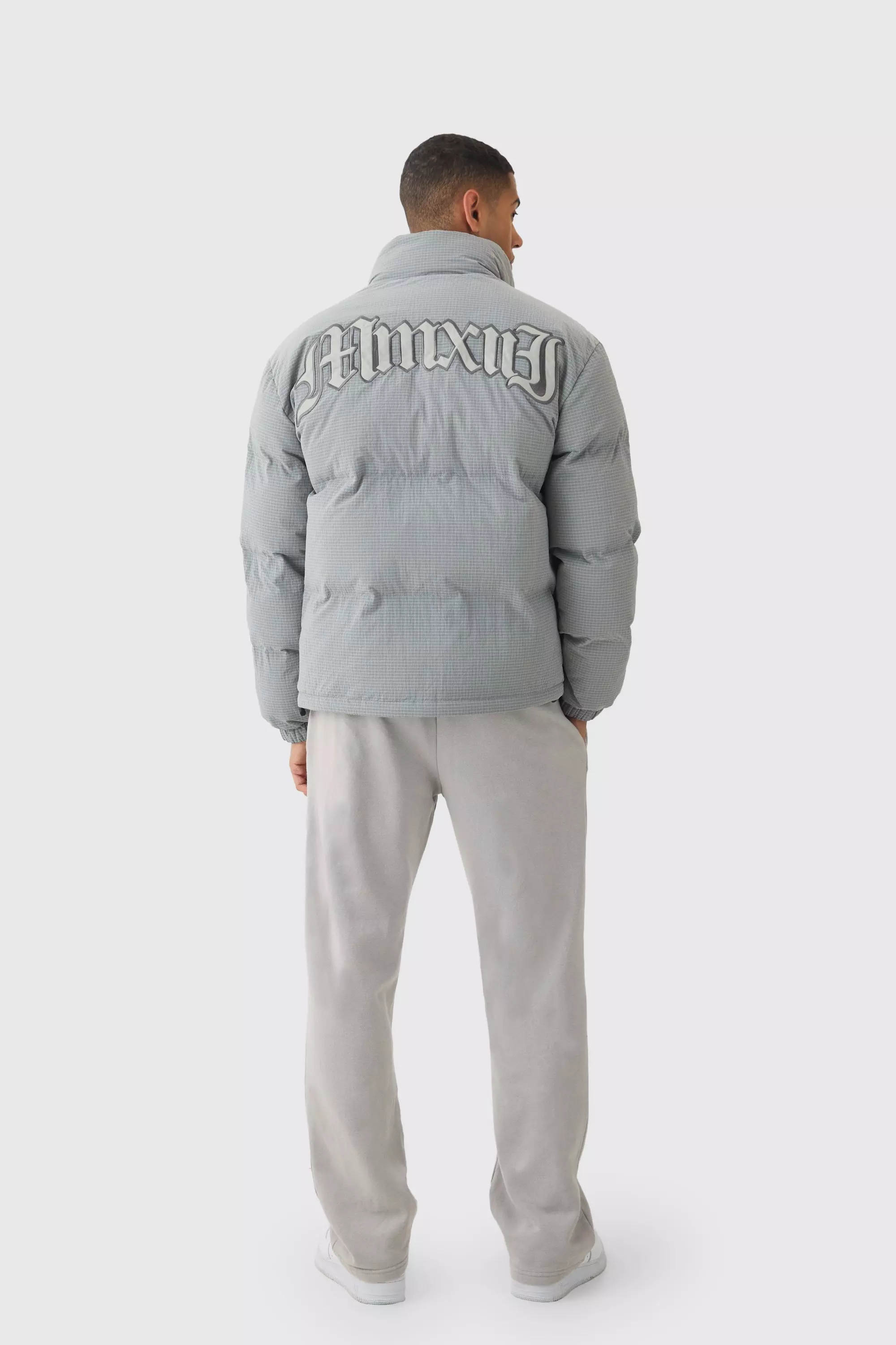 Embroidered Ripstop Funnel Neck Puffer In Grey alternative image