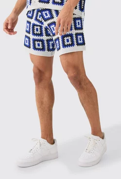 White Relaxed Crotchet Knit Short In White