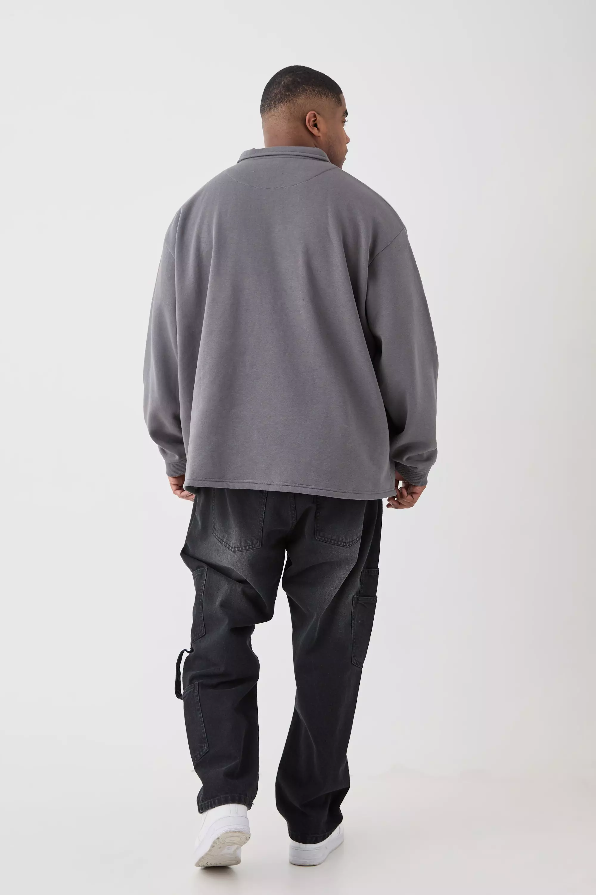 Charcoal Plus Oversized Revere Rugby Sweatshirt Polo alternative image
