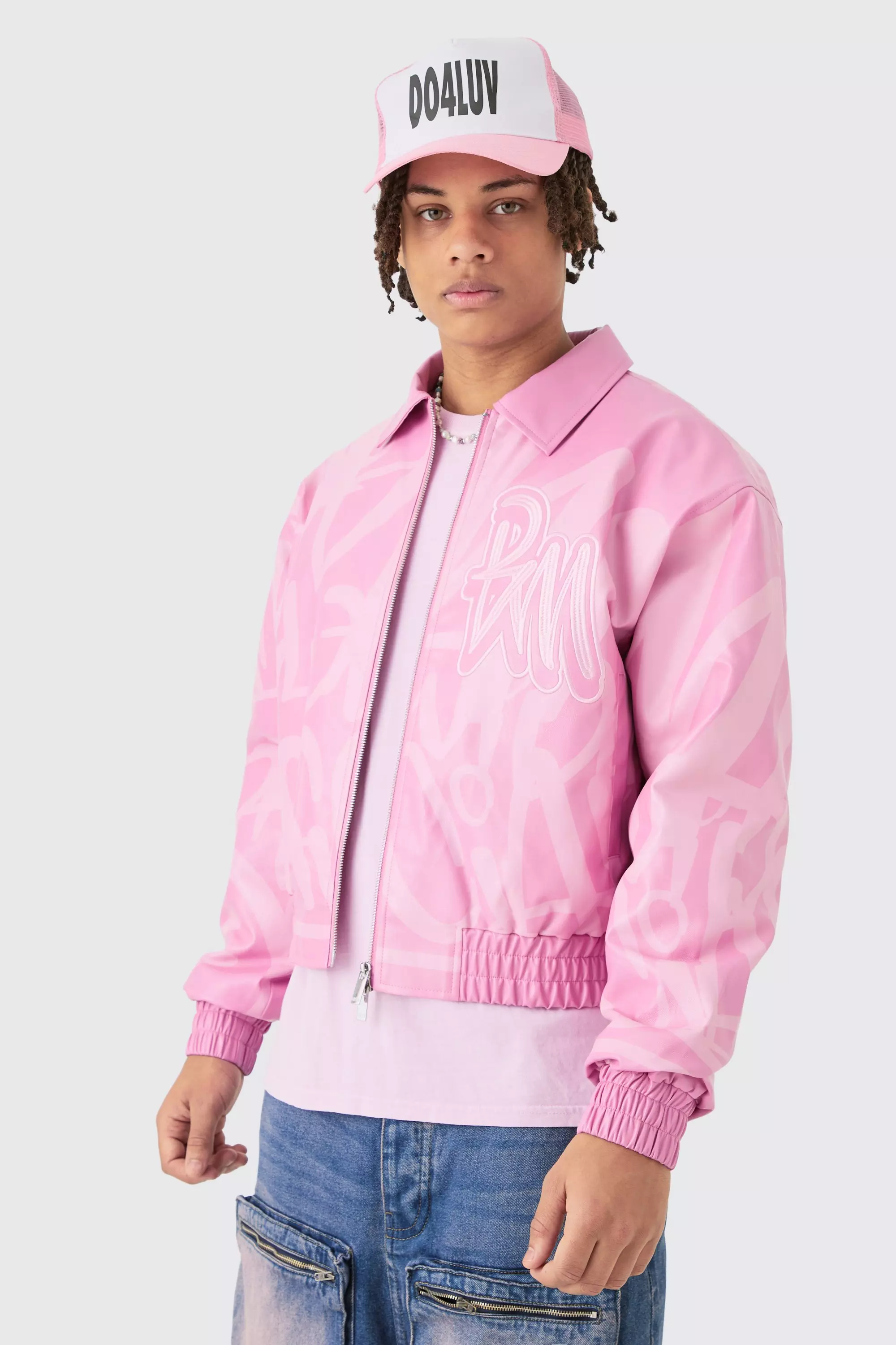 Kastige Bomberjacke mit Kragen, Pink alternatives Bild