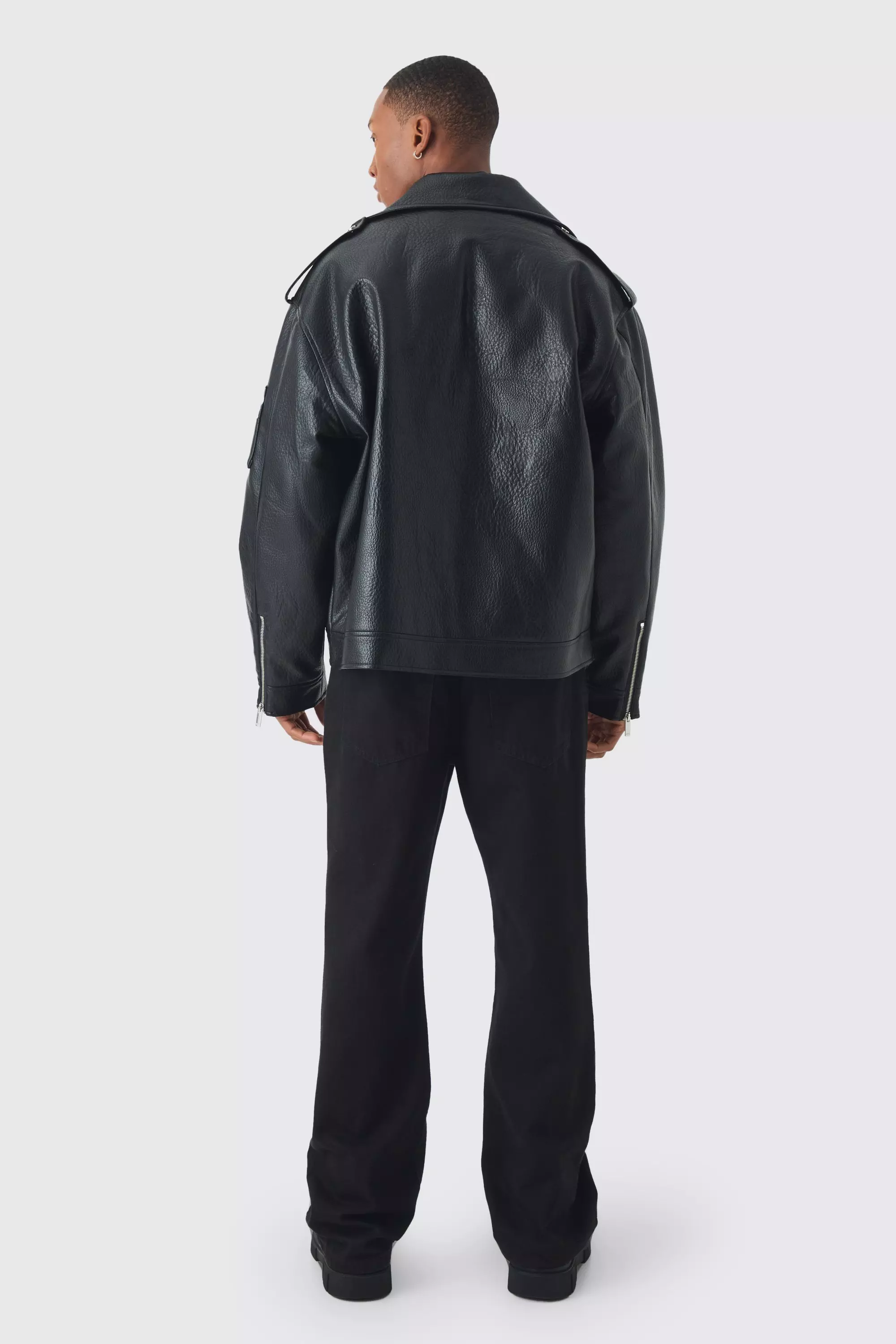Extreme Oversized Textured PU Biker Jacket In Black | boohooMAN UK