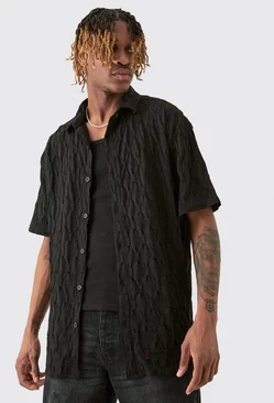 Black Tall Short Sleeve Oversized Jaquacrd Shirt In Black