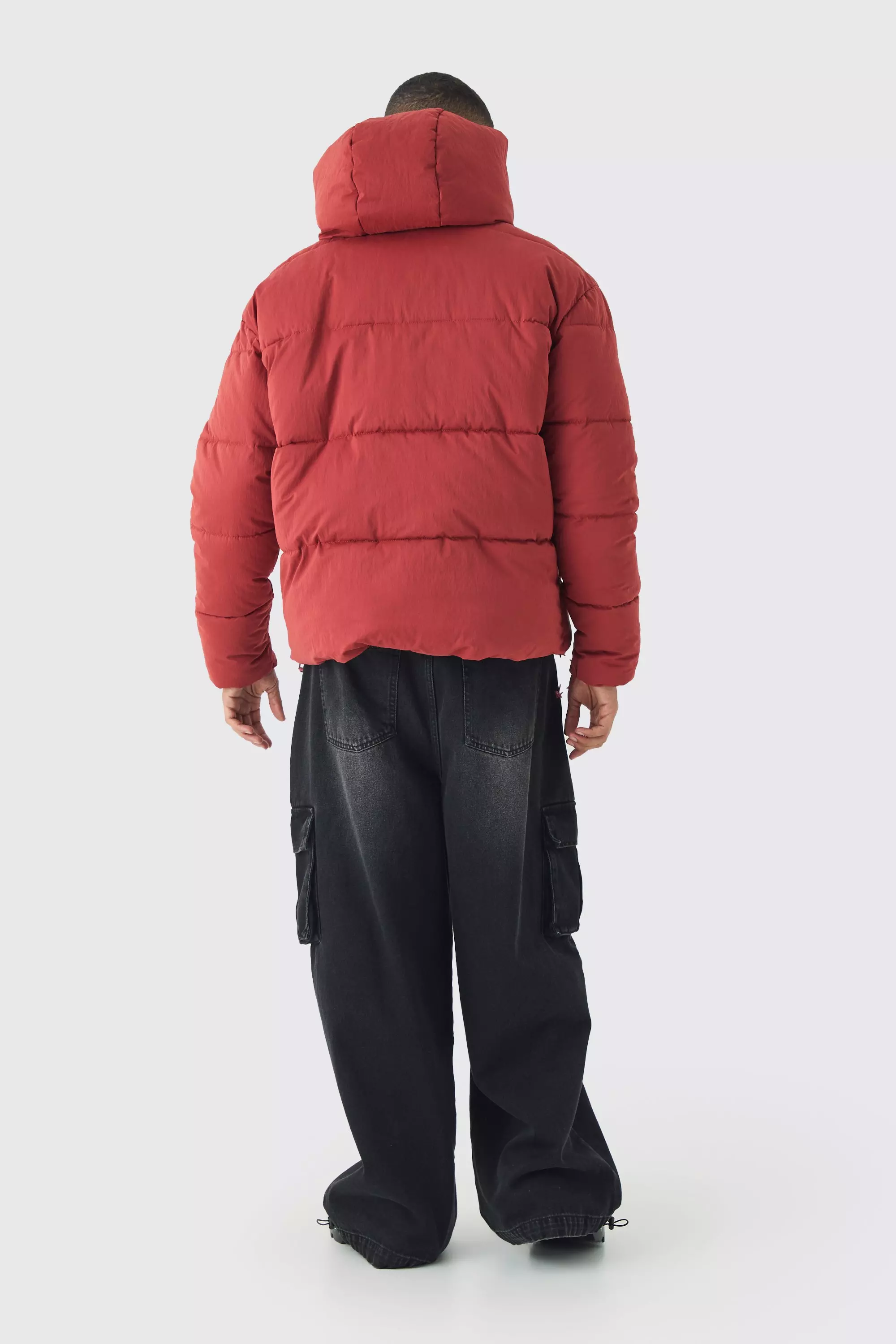 Extended Funnel Neck Hooded Puffer In Rust alternative image